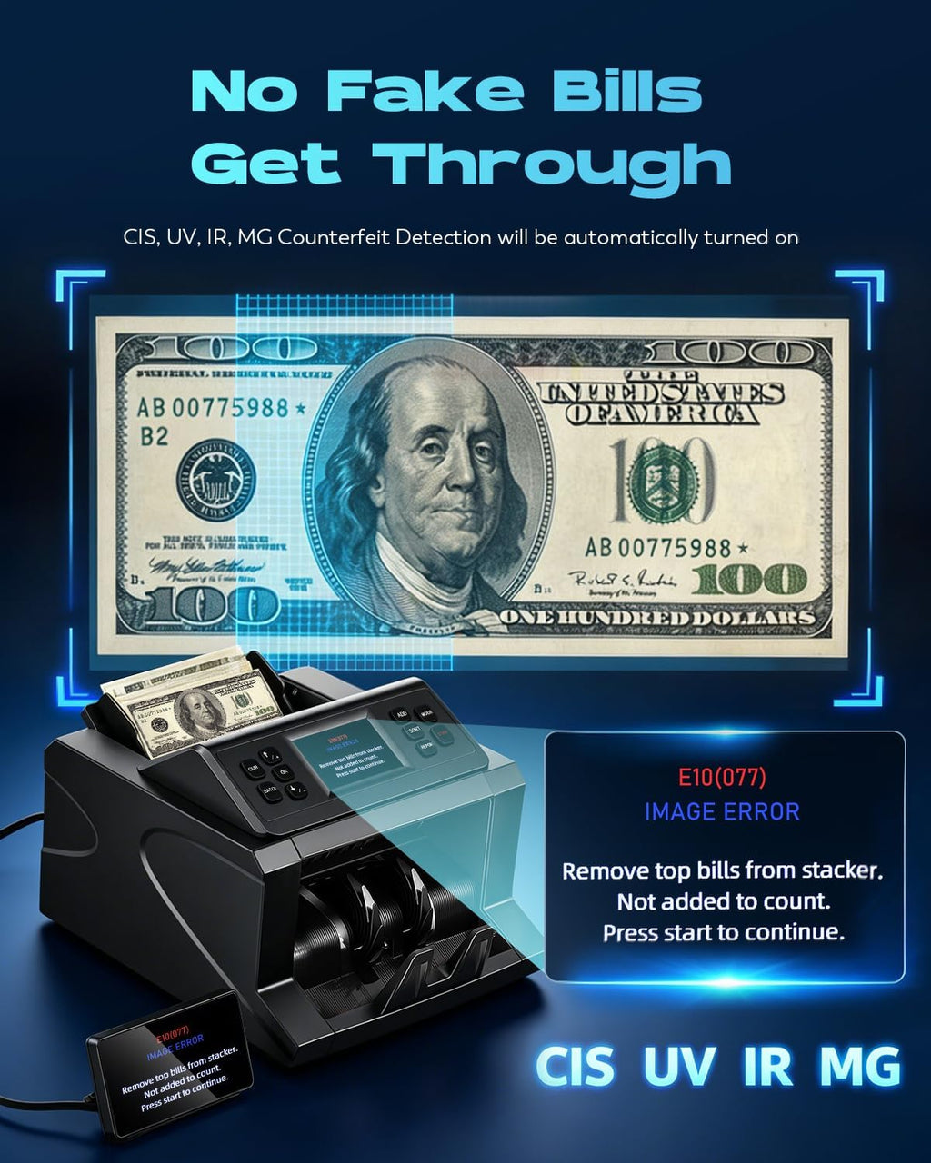 CGOLDENWALL Money Counter Machine, Mixed Denomination Bill Counter, Cash Counting with Built-in Printer, Portable Currency Detector, Counterfeit Bank Scanner, Dollar Sorter for Business, CIS/UV/IR/MG