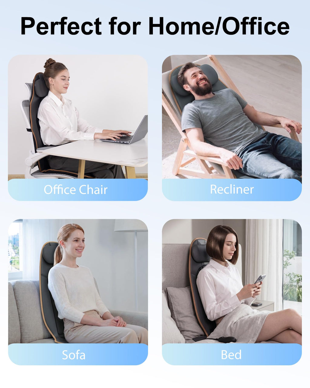 SLOTHMORE Massage Chair Pad, Back Massager for Chair, Massage Seat Cushion with 8 Vibration Motors, 2 Heat Levels for Neck/Back, Home & Office Use, Father Day Gifts