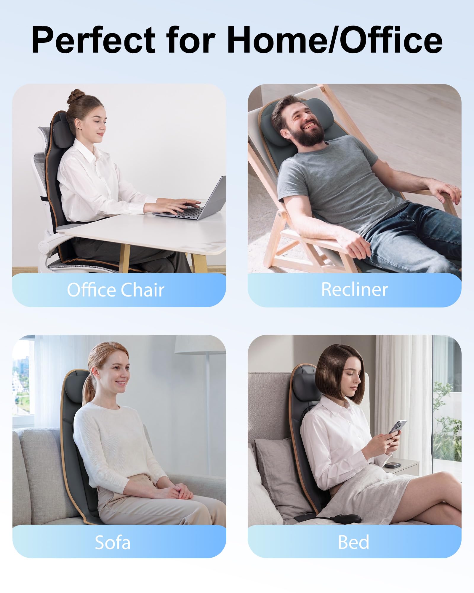 SLOTHMORE Massage Chair Pad, Back Massager for Chair, Massage Seat Cushion with 8 Vibration Motors, 2 Heat Levels for Neck/Back, Home & Office Use, Father Day Gifts