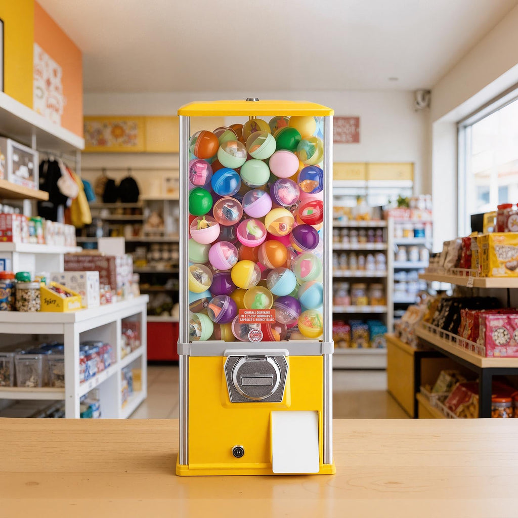 VEVOR Gumball Machine for Kids, 25" Height Home Vending Machine, PS Bouncy Balls Dispenser, Hold 230 Capsule Toys, Rectangle Bubble Gum Machine for Game Stores, Coin Operated Gumball Bank, Red