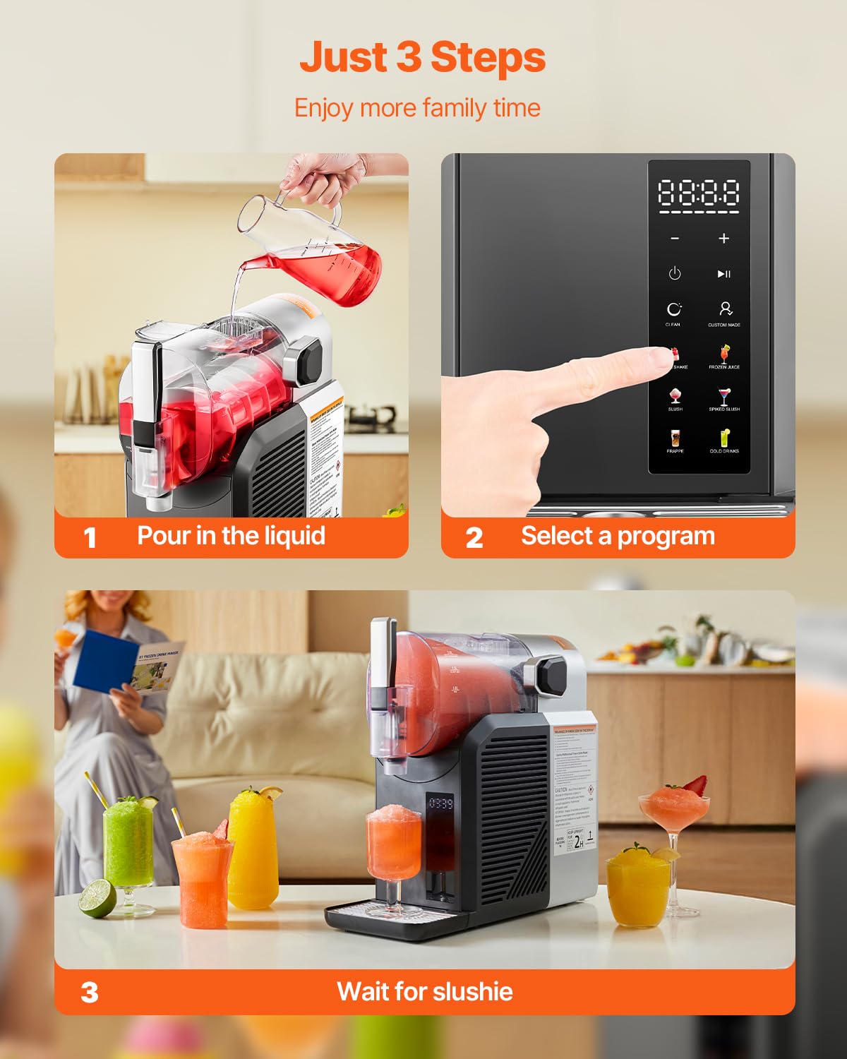 VEVOR Slushie Machine, 4L/135oz No Ice Needed Slushy Machine for Home, Frozen Drink Maker with Single Tank, Margarita Machine with Self-Cleaning, for Frozen Margaritas, Frappés, Milkshake & More
