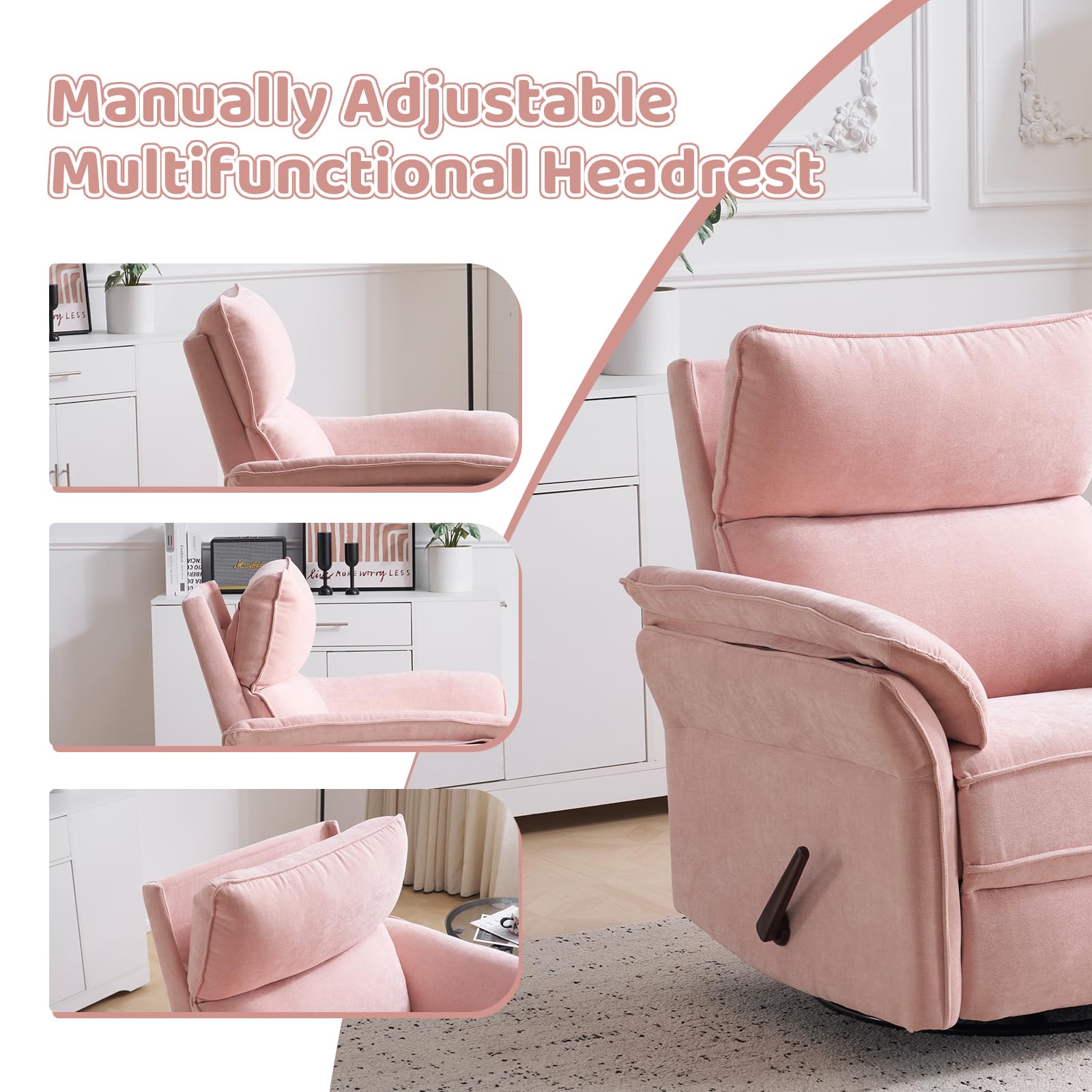 Oversized Rocking Chair Nursery with Massage and Heat, Glider Recliner Nursery Chair with Adjustable Headrest, Power Swivel Rocker Recliner Chair with USB Port, Dark Grey