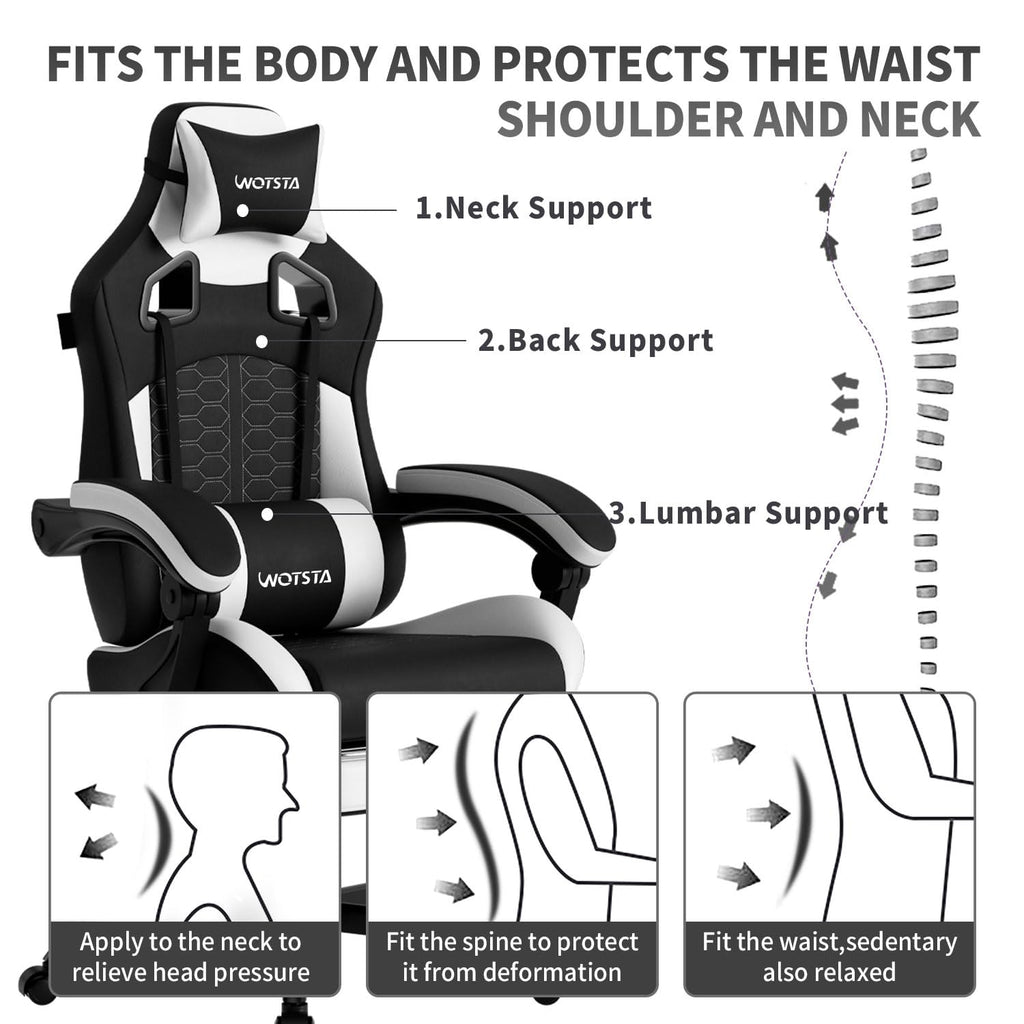 Gaming Chair with Massage,Ergonomic PC Gaming Chair with Footrest Comfortable Headrest and Lumbar Support, High Back, 300LBS (Grey)