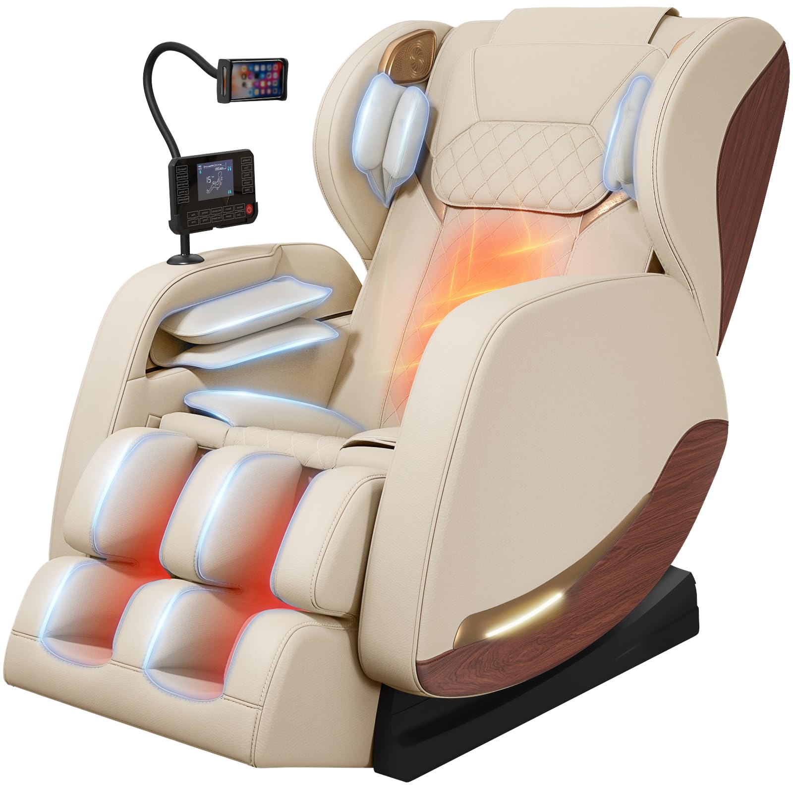 2026 Massage Chair, Massage Chairs Full Body and Recliner with 14 Fixed Points, Zero Gravity, Wood Grain Leather, Foot Massage, Airbags, Lumbar Heating, Bluetooth and Control Screen