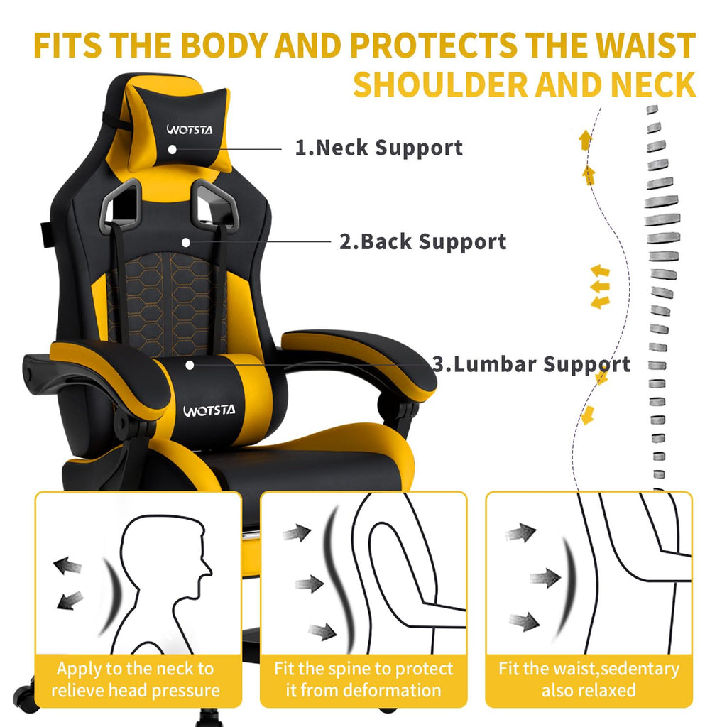 Gaming Chair with Massage,Ergonomic PC Gaming Chair with Footrest Comfortable Headrest and Lumbar Support, High Back, 300LBS (Grey)