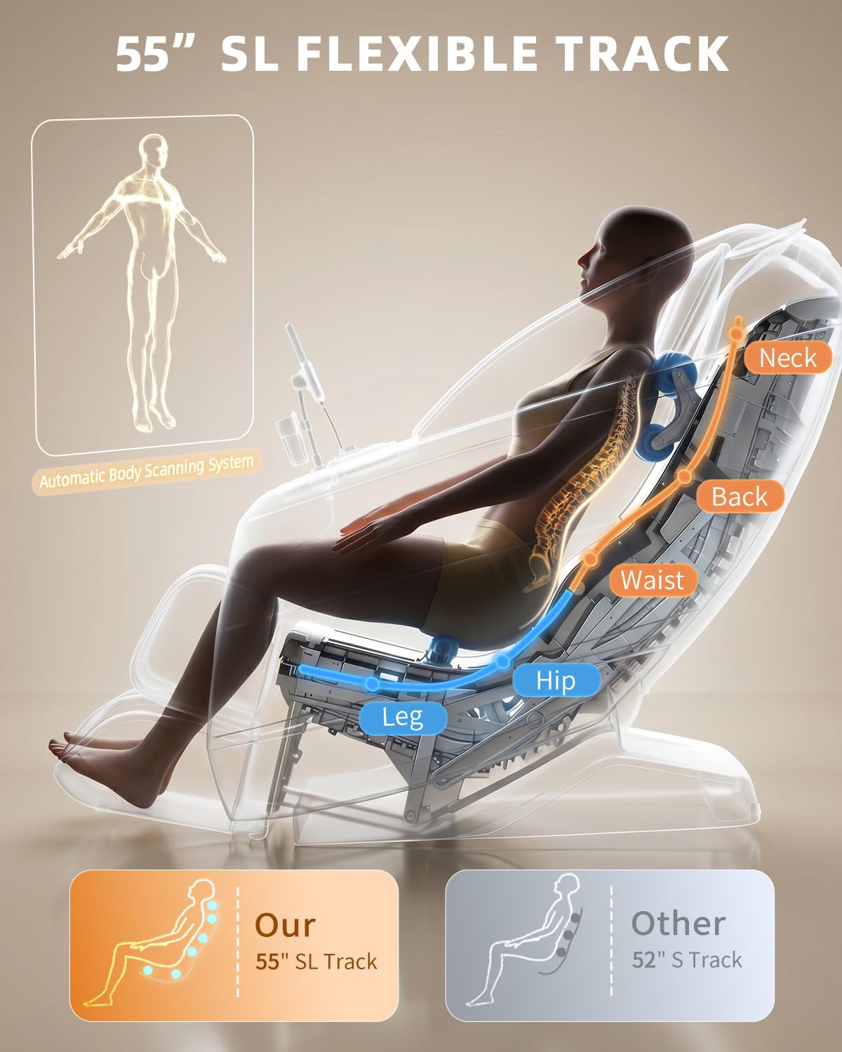 4D Full Body Massage Chair with Flexible 166° Track, Reading Light, 18 Massage Modes, 11 Techniques, 36 Airbags, Zero Gravity Recliner with Yoga Stretch and Foot Massage Beige