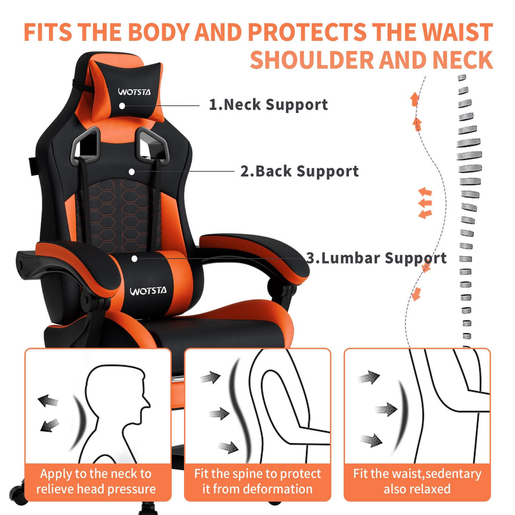 Gaming Chair with Massage,Ergonomic PC Gaming Chair with Footrest Comfortable Headrest and Lumbar Support, High Back, 300LBS (Grey)