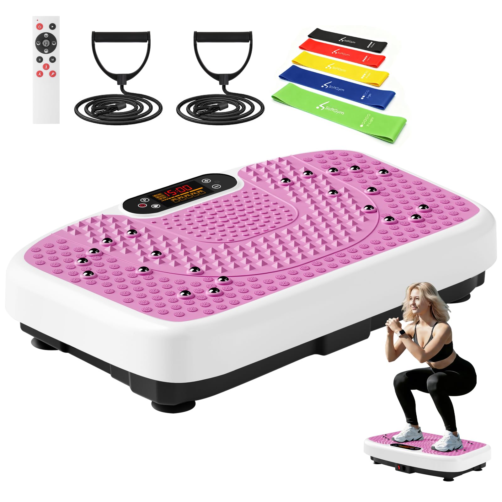 SoftGym Waver Vibration Plate Exercise Machine for Lymphatic Drainage Weight Loss,120 Speed Levels Vibrating Platform with Resistance Bands,Full-Body Workout Equipment for Muscle Toning