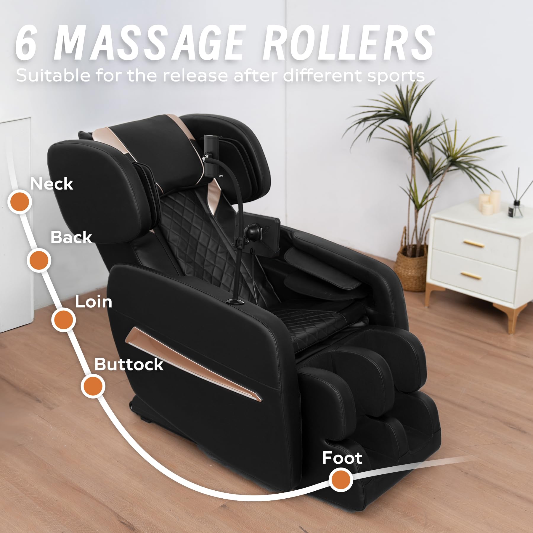 KEIKI Massage Chair Recliner with Zero Gravity, Full Body Air Pressure, Heated Back & Leg, Foot & Calf Massage, Bluetooth Audio, PU Leather, Adjustable Recliner for Home & Office Relaxation, Black