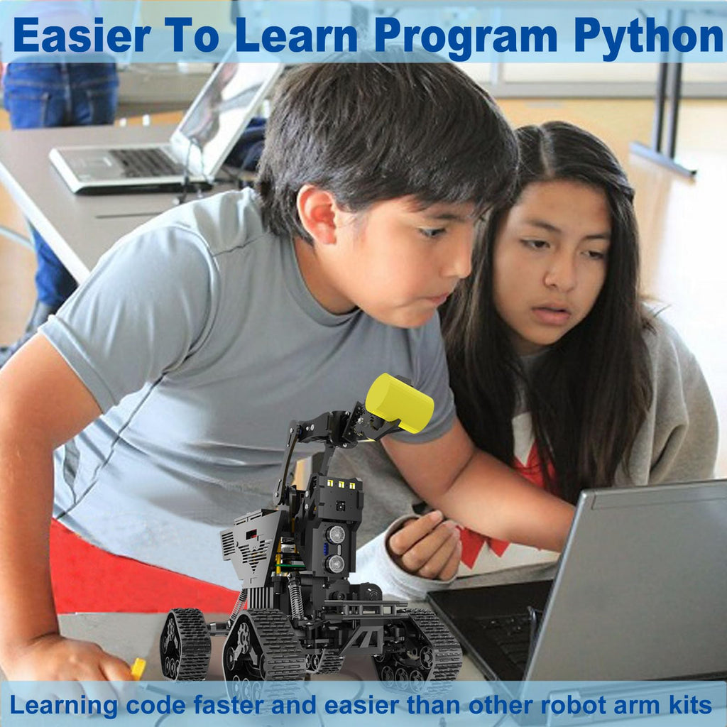 Robot Car Kit, 2 in 1 Smart Robotics Arm Building Toy for Raspberry Pi Python Coding, STEM Programming Tank Kits with Camera (Without RPi Board)