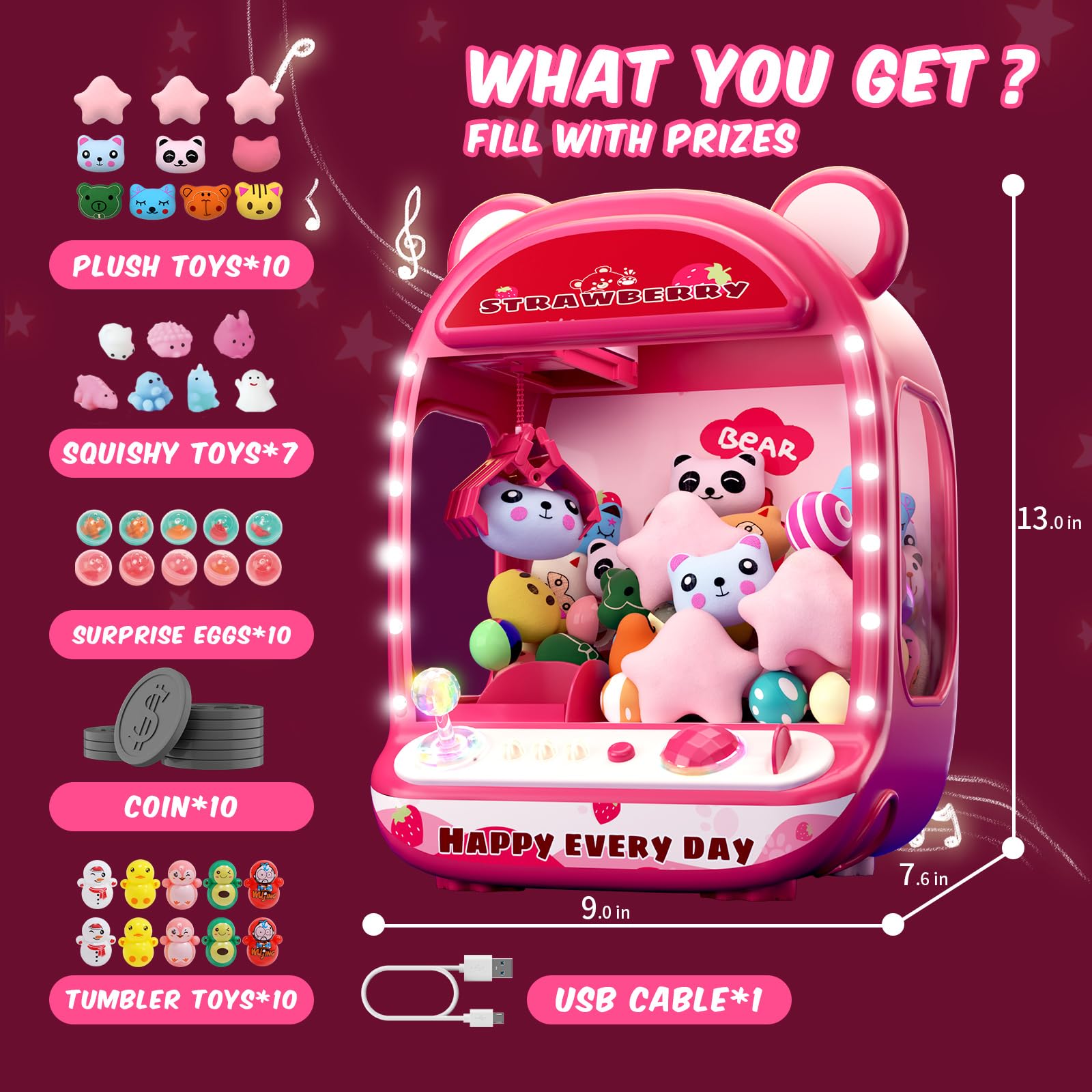 Skirfy Claws Machines for Kids,Unicorns Toys for Girls Age 6+,Mini Vending Machines with Squishyes Fidgets Toys,Candy Dispenser Machines,Claws Game, New Years Birthday Gifts