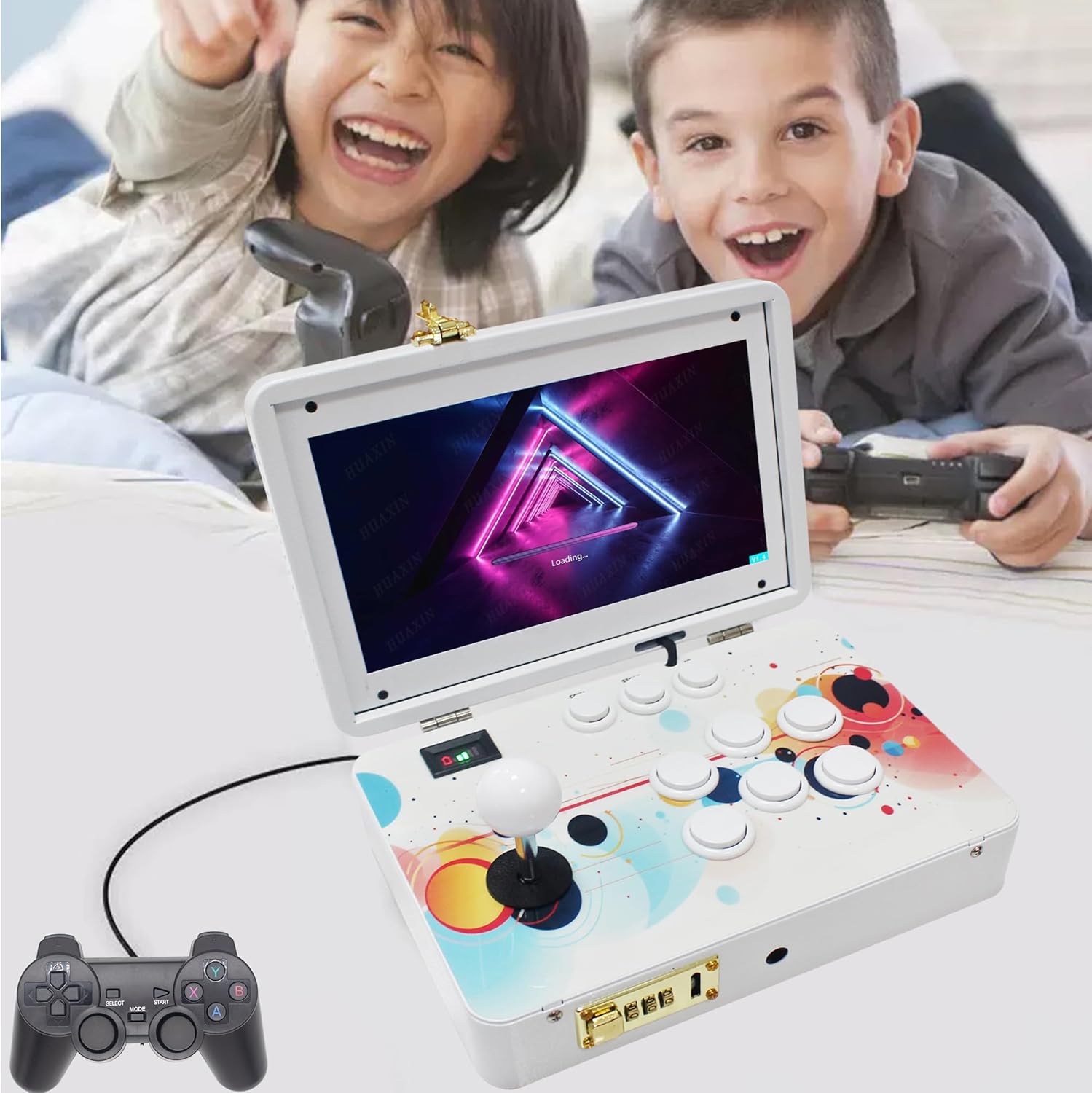 9800 in 1 Hand-held Portable Arcade Game Console 10.1-inch HD Screen Dual Players 3D Retro Electronic Metal Box, Retro Video Game Machine Search/Hide/Pause Games