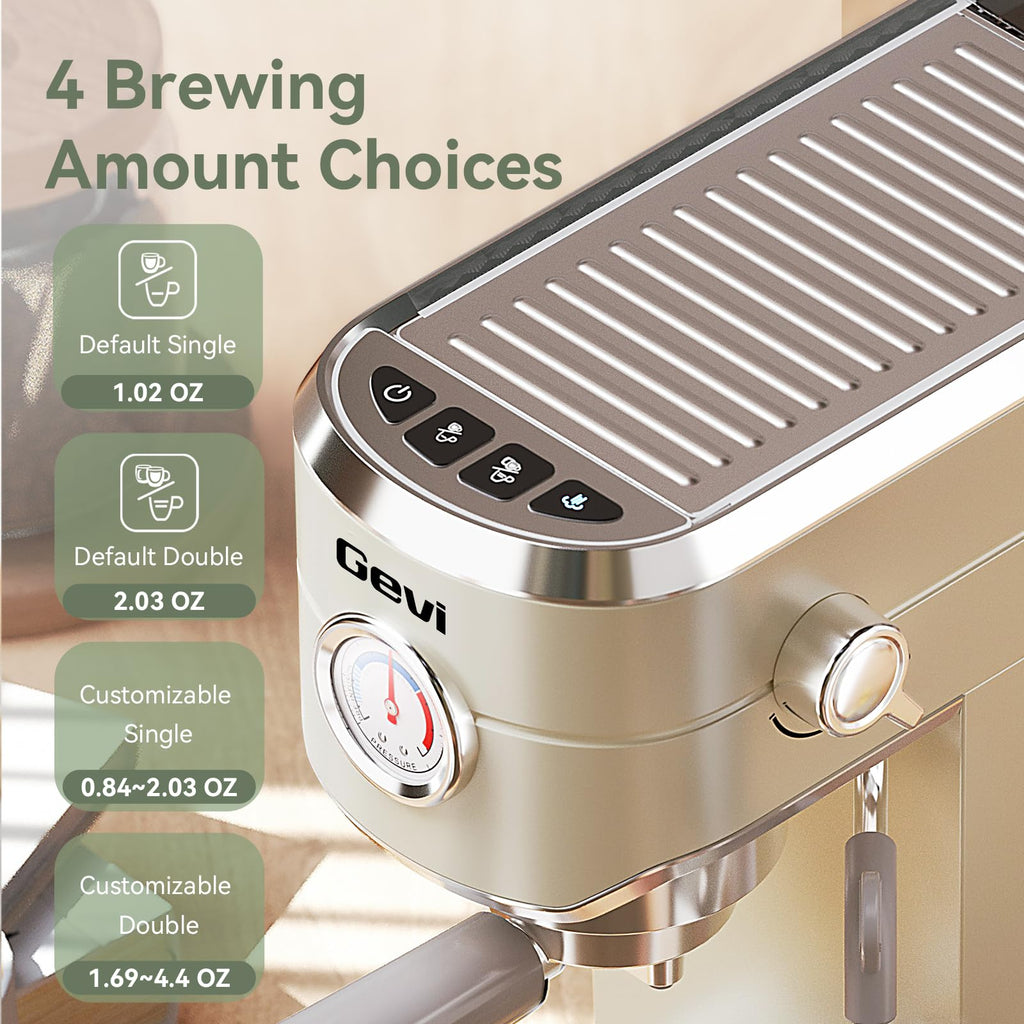 Gevi Commercial Espresso and Coffee Makers, Professional 20 Bar Espresso Maker with Milk Frother, Stainless Steel Expresso Coffee Machines for Home, Compact Cappuccino Machine, Great Gift