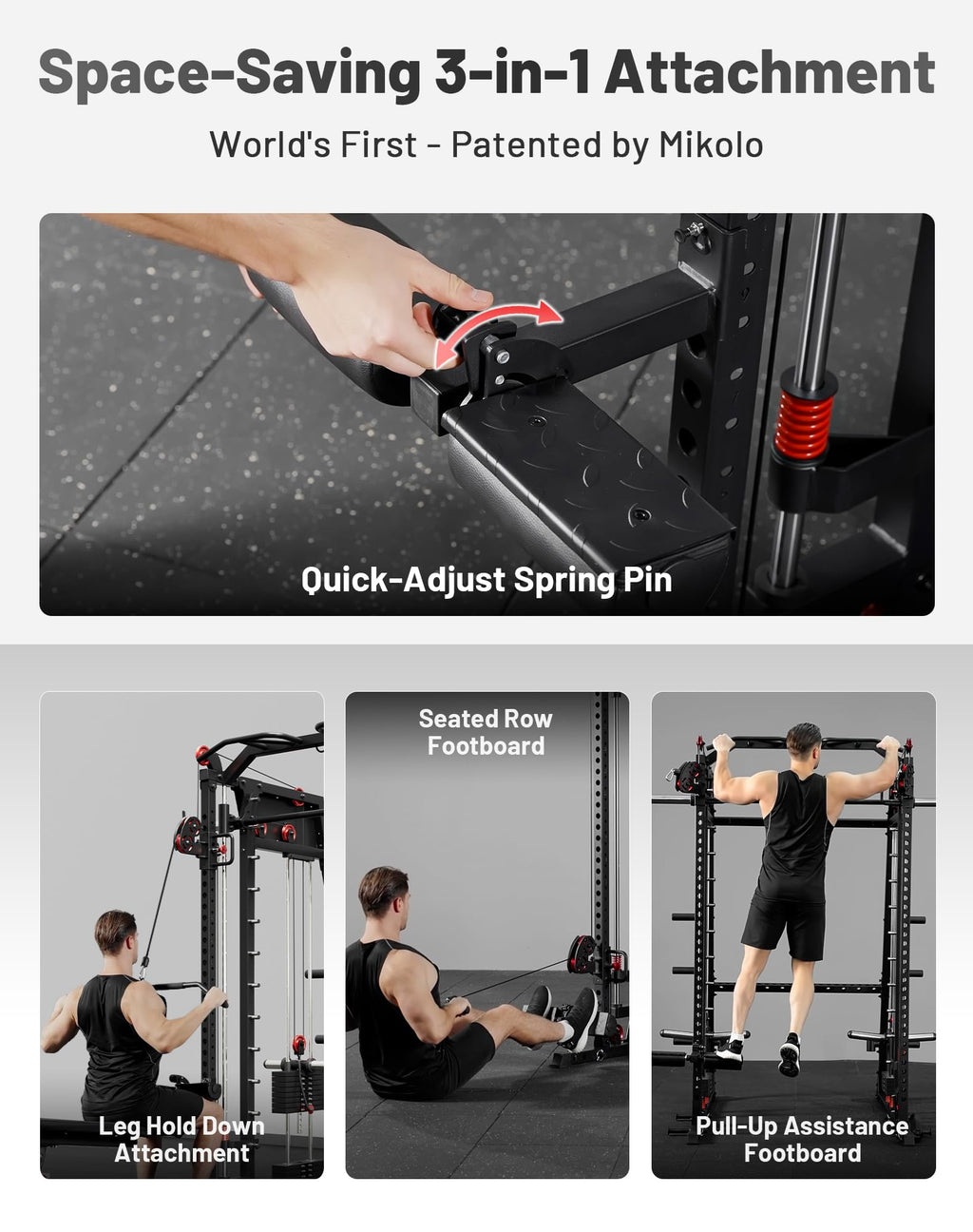 Mikolo M4 2.0 Smith Machine, 2200lbs Squat Rack with LAT-Pull Down System & Cable Crossover Machine, Training Equipment with Leg Hold-Down Attachment