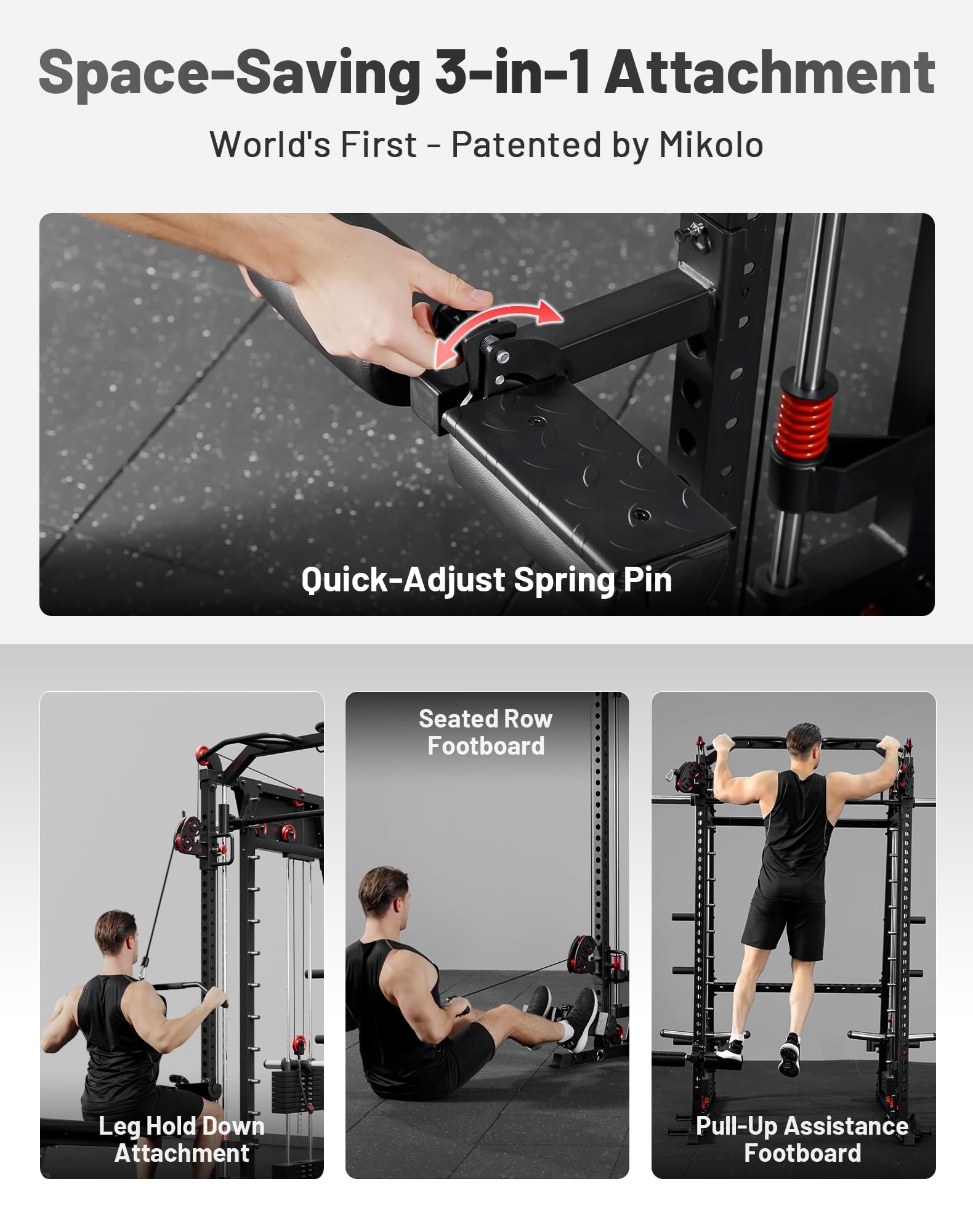 Mikolo M4 2.0 Smith Machine, 2200lbs Squat Rack with LAT-Pull Down System & Cable Crossover Machine, Training Equipment with Leg Hold-Down Attachment