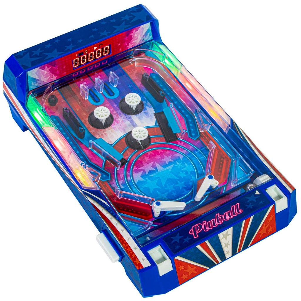 Merchant Ambassador Retro Arcade Electronic: Pinball - Tabletop Game, Vibrating Bumpers, LED Lights, Sound Effects, 1 Player, Ages 6+
