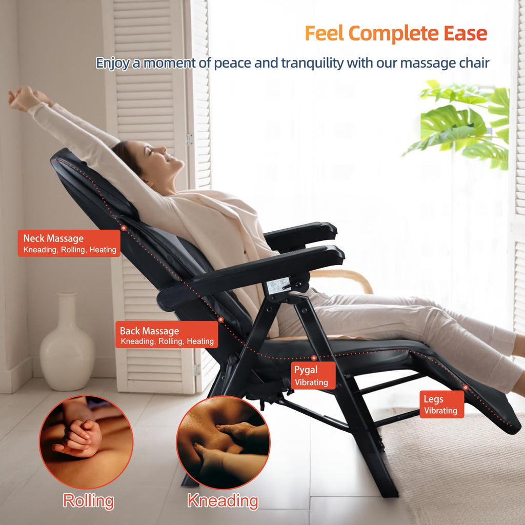Foldable Electric Massage Chair with Heat, Shiatsu, Kneading, Vibration, Full Body Relaxation, Adjustable Backrest & Neck Height,for Dad Mom Women Men
