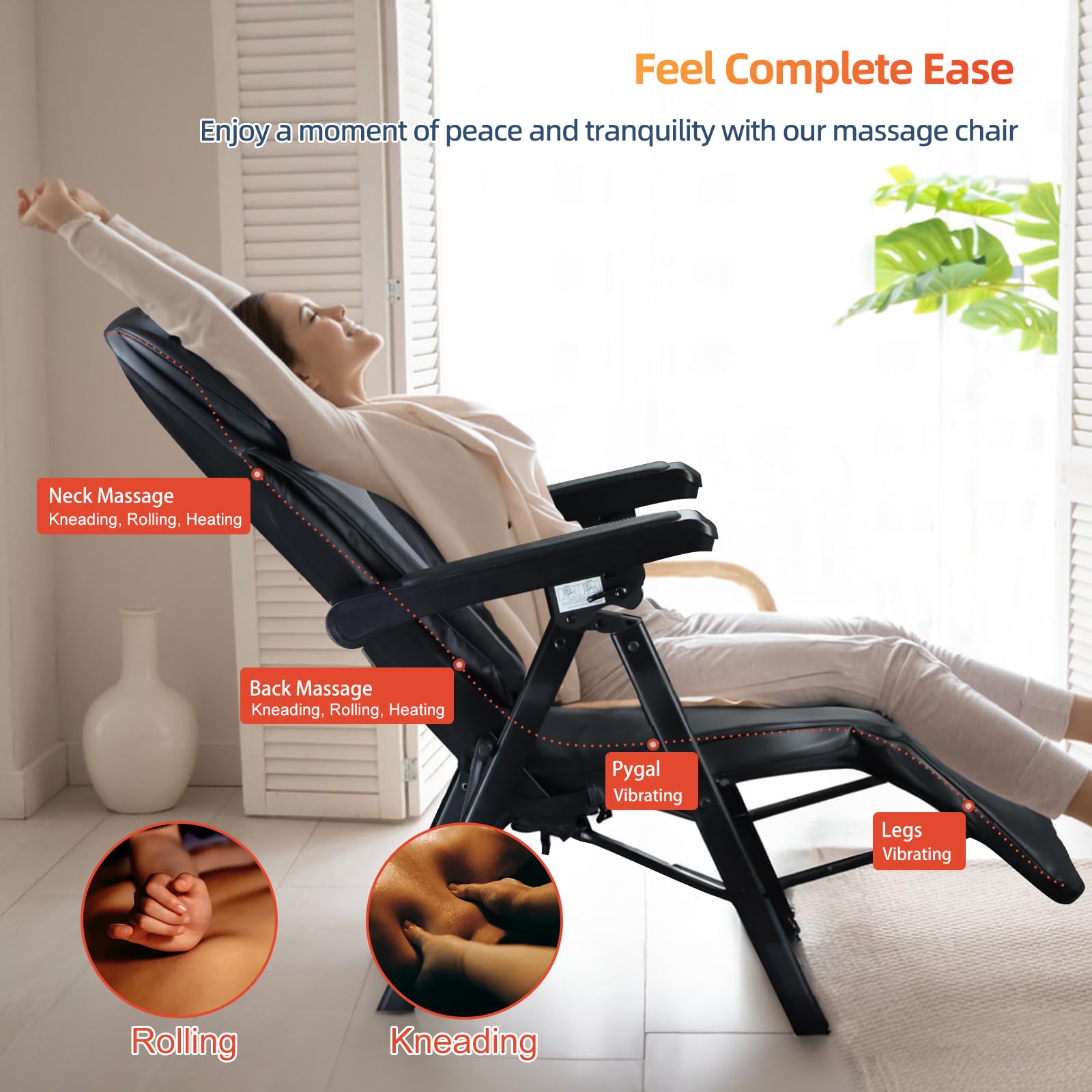 Foldable Electric Massage Chair with Heat, Shiatsu, Kneading, Vibration, Full Body Relaxation, Adjustable Backrest & Neck Height,for Dad Mom Women Men