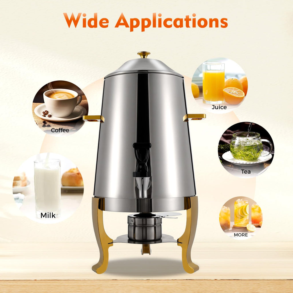 3.4 Gallon Stainless Steel Hot Beverage Drink Dispenser Can, Electric Coffee Urn with Fuel Holder 2-Way Continuous Heating, Tea Water Coffee Chafer Urn with Spigot for Parties Buffet Catering