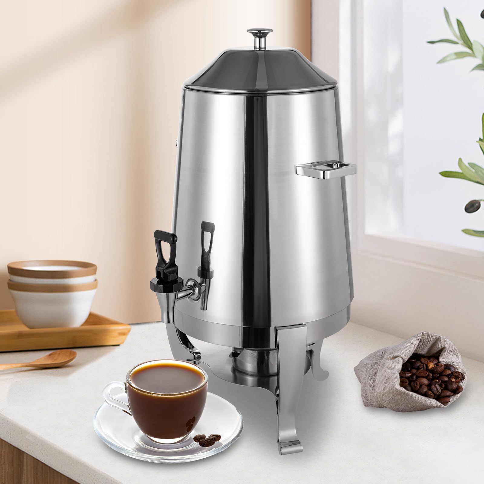 3.4 Gallon Stainless Steel Hot Beverage Drink Dispenser Can, Electric Coffee Urn with Fuel Holder 2-Way Continuous Heating, Tea Water Coffee Chafer Urn with Spigot for Parties Buffet Catering