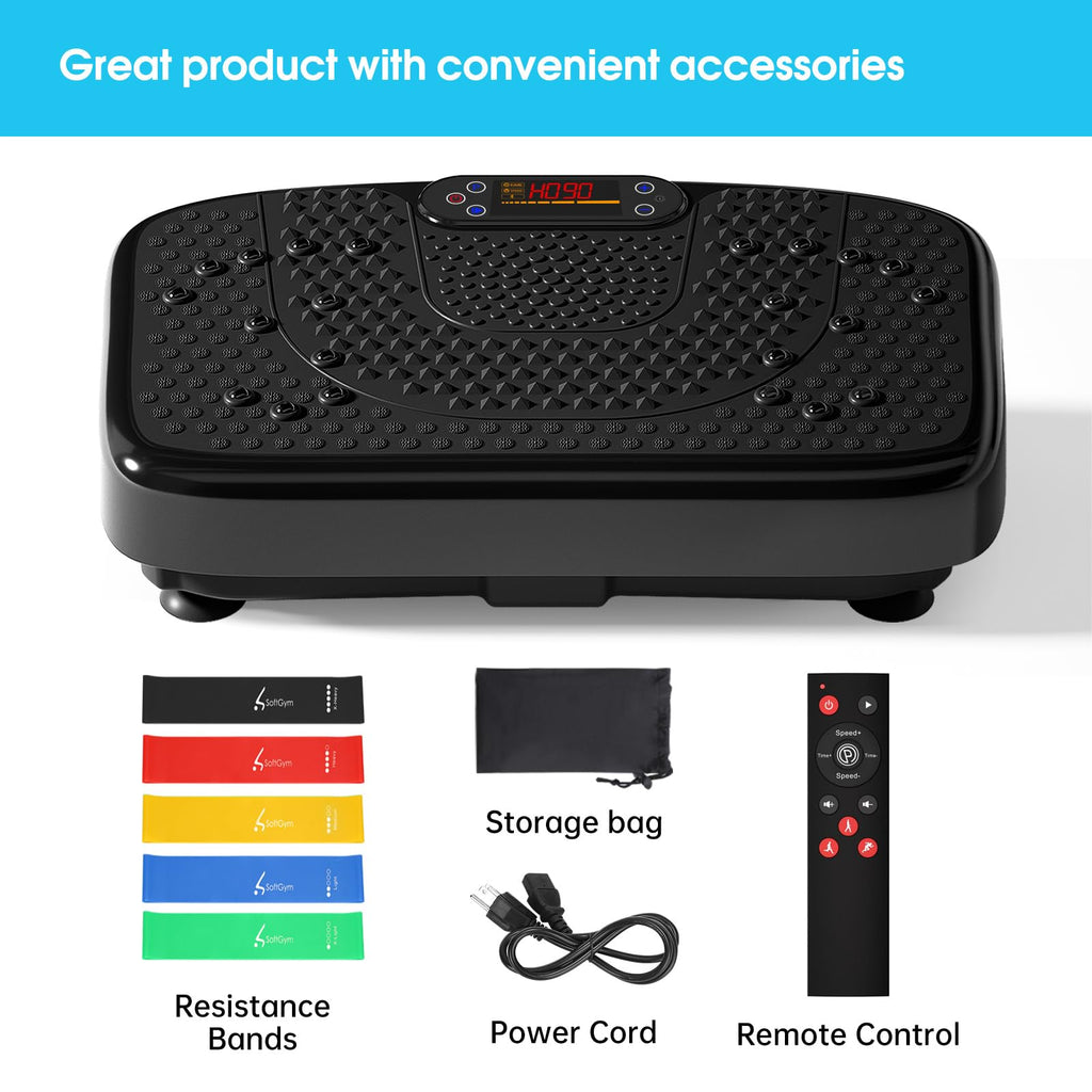 SoftGym Waver Vibration Plate Exercise Machine for Lymphatic Drainage Weight Loss,120 Speed Levels Vibrating Platform with Resistance Bands,Full-Body Workout Equipment for Muscle Toning