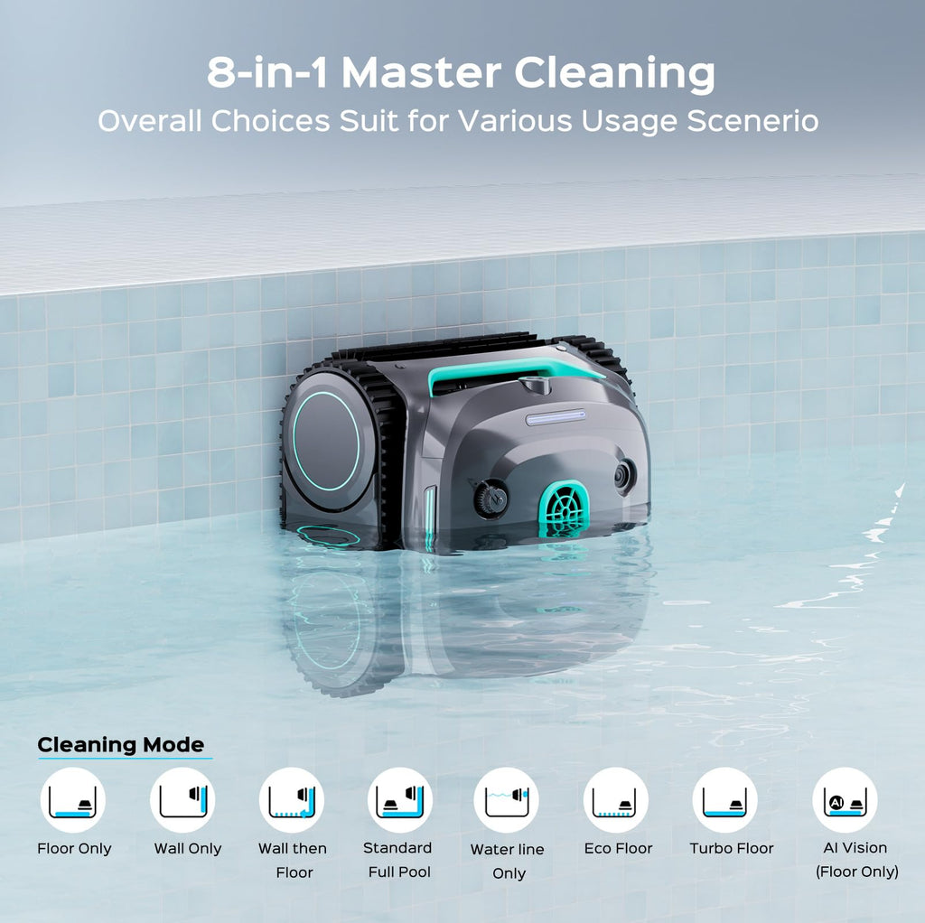 (2026 Upgrade) WYBOT C2 Vision AI Camera Pool Vacuum for Inground Pools,Floor to Waterline Cleaning Cordless Robotic Pool Cleaner with Ultra-fine Filtration, Powerful Suction, Smart Path, Gray Green
