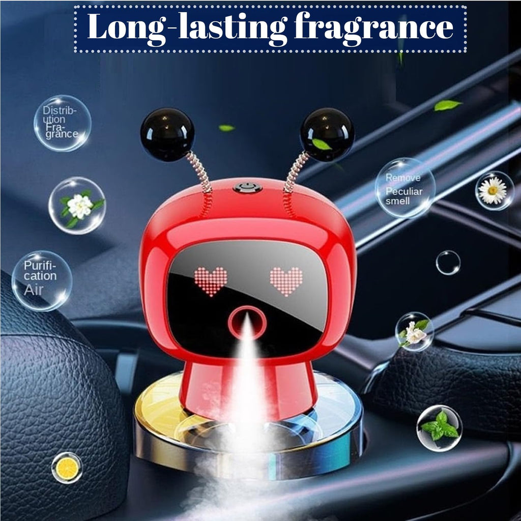 Robot Intelligent Aromatherapy Machine, Smart Cute Robot Car Air Freshener - Fine Spray/Fillable/Four-Gear Adjustment/Vibration Sensing/On-Off/Large Capacity Long-Lasting Fragrance/Black-V2(Cologne)