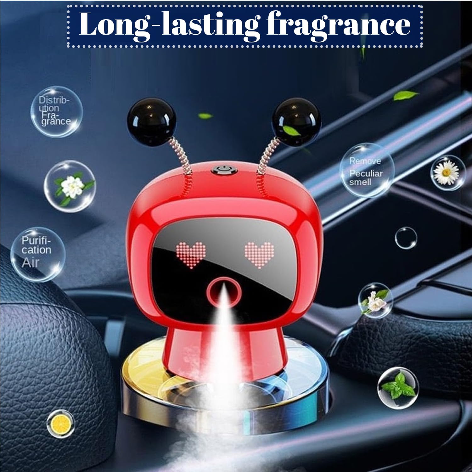 Robot Intelligent Aromatherapy Machine, Smart Cute Robot Car Air Freshener - Fine Spray/Fillable/Four-Gear Adjustment/Vibration Sensing/On-Off/Large Capacity Long-Lasting Fragrance/Black-V2(Cologne)