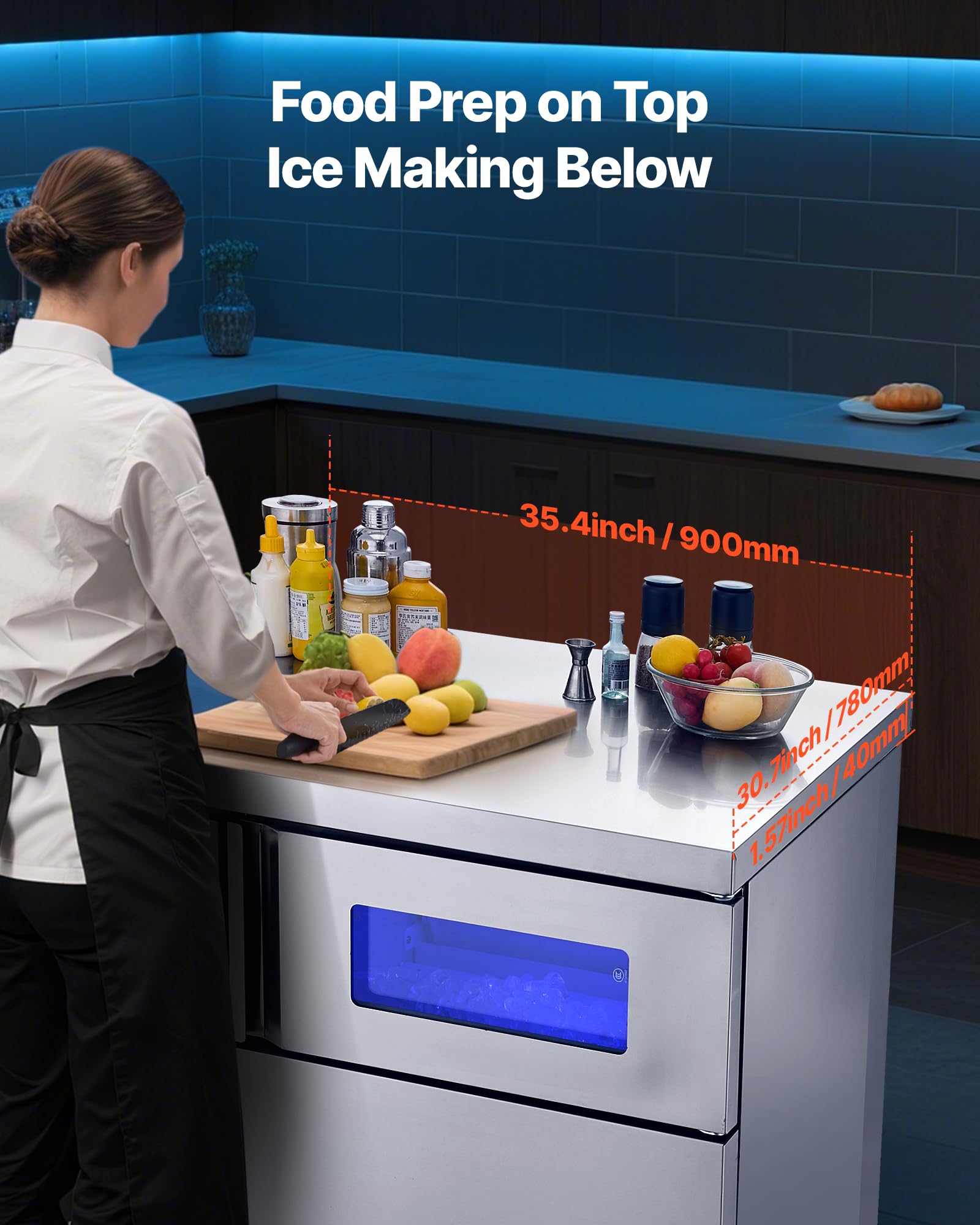 VEVOR Commercial Ice Maker Machine, 330 lbs/24H Stainless Steel Ice Machine with Worktop, 88 lbs Storage & 144 Cubes/Cycle, Self-Cleaning Freestanding Ice-Making for Home Bar Office Restaurant Kitchen