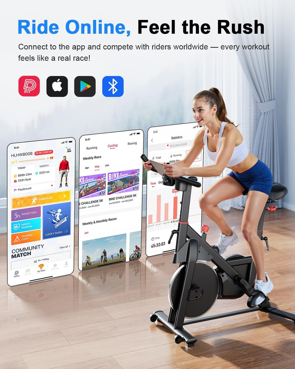 Superun Exercise Bike, Stationary Bikes for Home with Brake Pad, Low Noise Spin Bike with 300LBS Weight Capacity, Indoor Cycling for Home Gym with Pad Mount LCD Monitor and Cup Holder