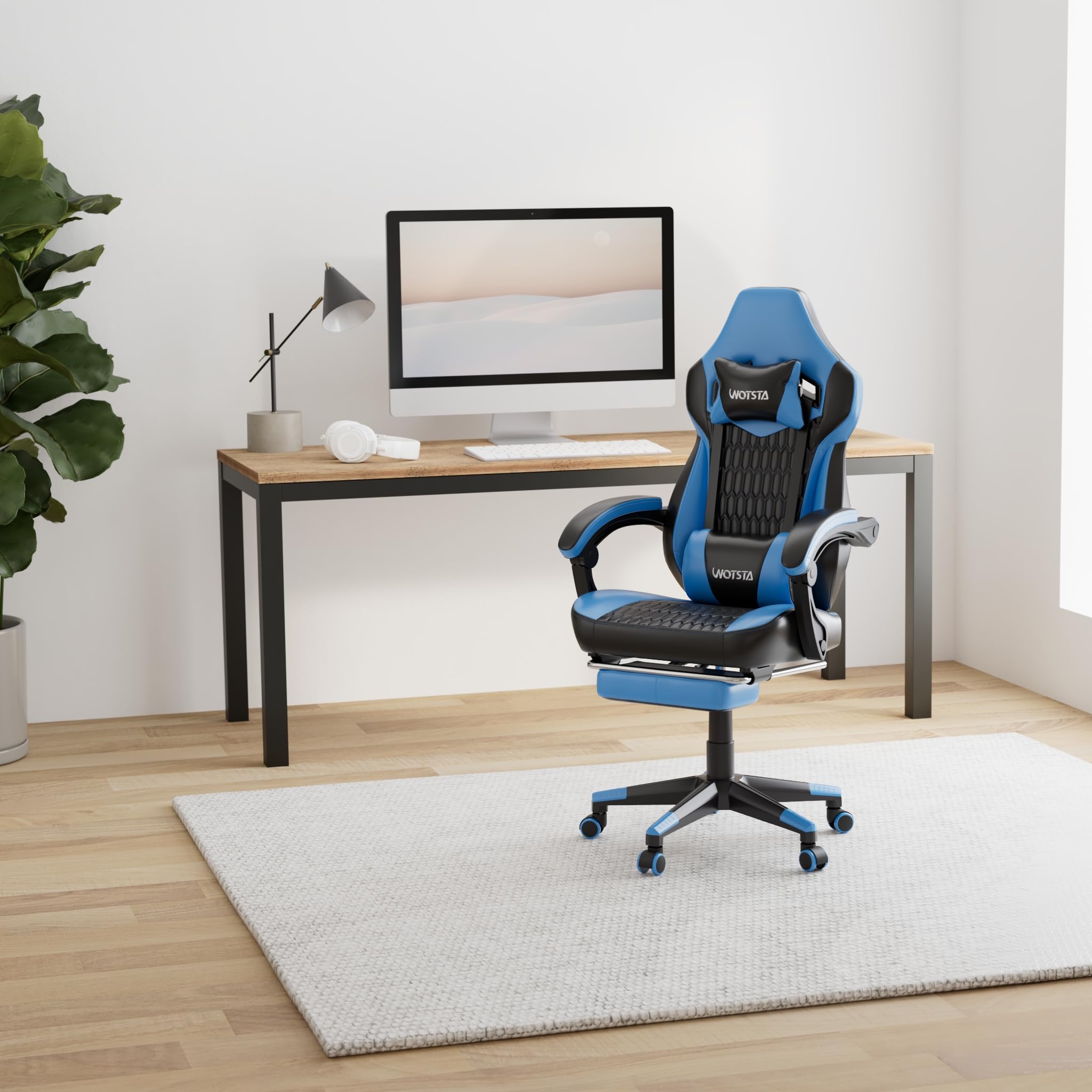 Gaming Chair with Massage,Ergonomic PC Gaming Chair with Footrest Comfortable Headrest and Lumbar Support, High Back, 300LBS (Grey)