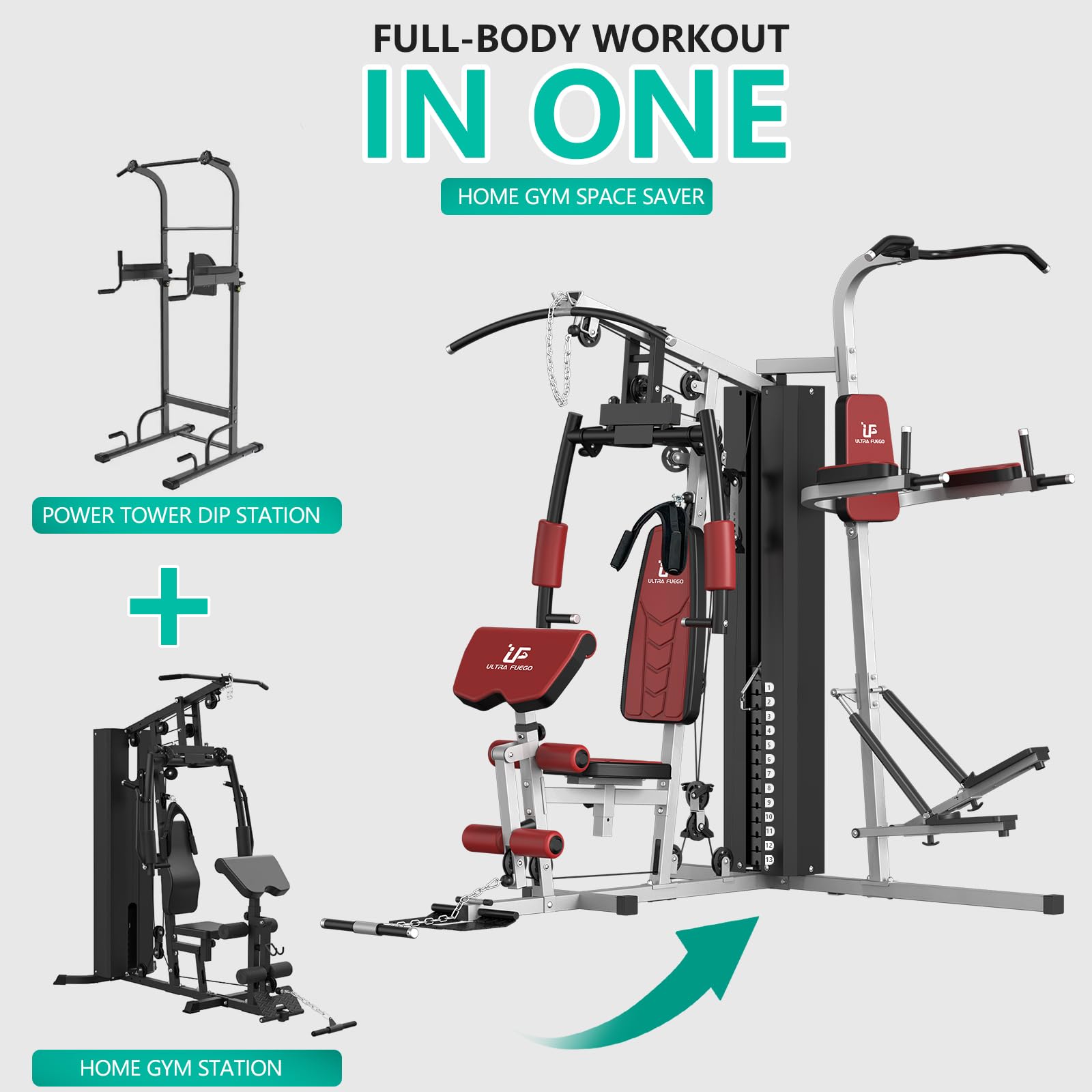 ULTRA FUEGO Multifunctional Home Gym Equipment Workout Station with Pulley System, Arm, and Leg Developer for Full Body Training
