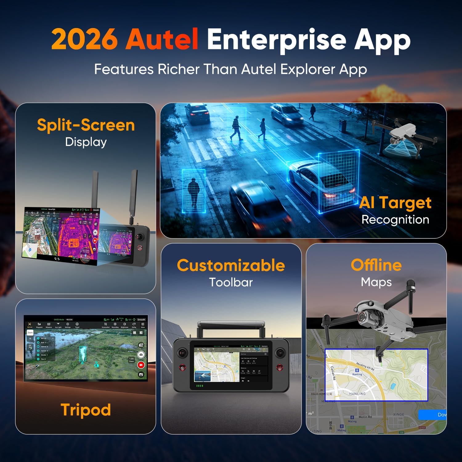 2026 Autel Robotics EVO Lite 6K Enterprise Basic Combo, 6K 1’’ CMOS | 16X Digital Zoom, 40 Minute, AI Target Recognition, 866g, 3-Way Obstacle Sensing, 39370ft (12KM) Transmission