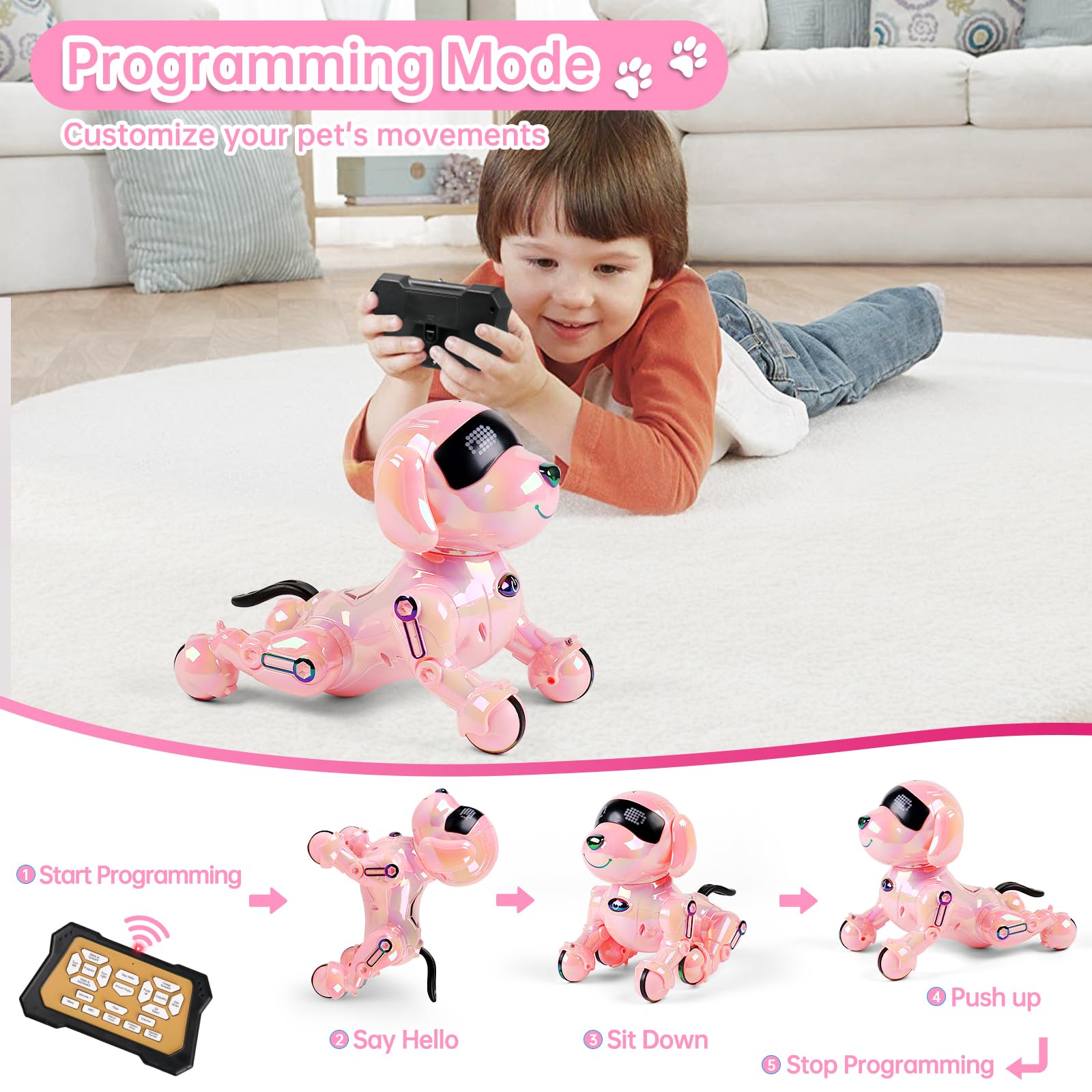 Dwi Dowellin Robot Dog for Kids 8-12,Remote Control Smart Robotic Dogs Pet Puppy Robotic Toy,Interactive Touch Walking Talking Toys for Boys Girls Christmas Birthday Gifts