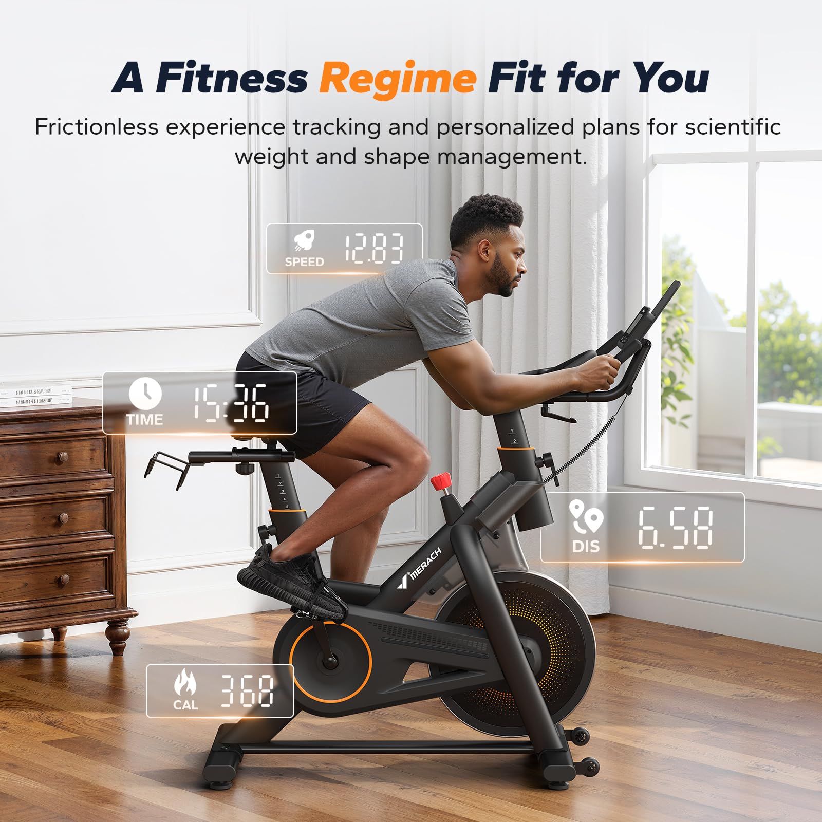 Merach Magnetic Exercise Bike, Heavy Duty Stationary Bike with Automated Resistance, 300 350 Lbs Weight Capacity, Low Noise Indoor Workout Bike for Home Gym with Self-Developed App