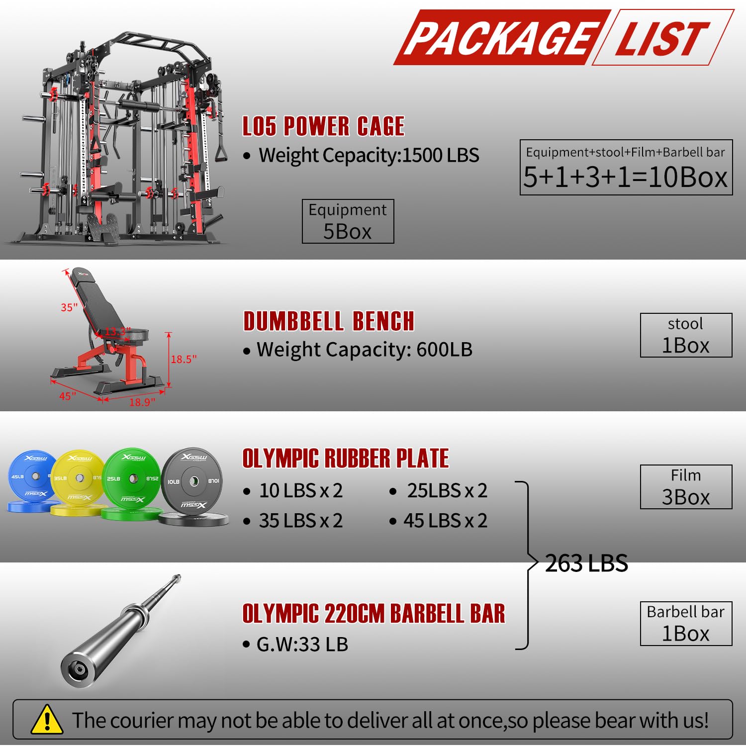 Smith Machine with Cable Crossover System, Multi-Function Squat Rack Power Cage for Home Gym, Power Rack and Packages Weight Sets