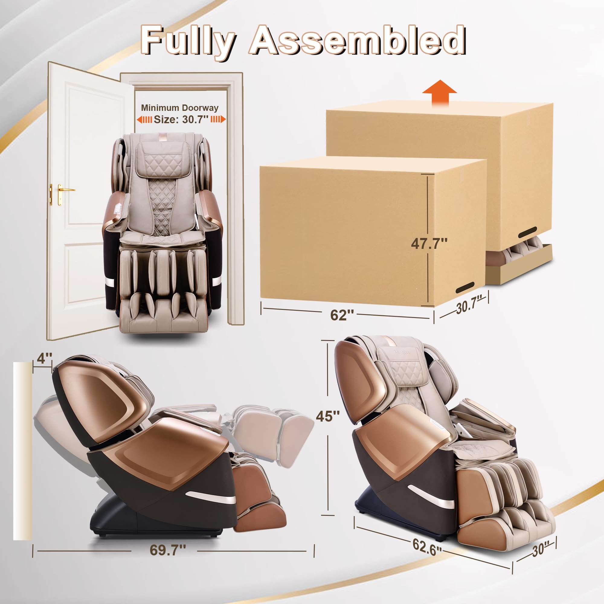 MYNTA 4D Massage Chair, Dual Mechanism 4D+2D Massage Chair Full Body, Waist & Shawl Heating with Extended SL-Track, Foot & Calf Massager, Music Sync with Hi-Fi Bluetooth Speaker