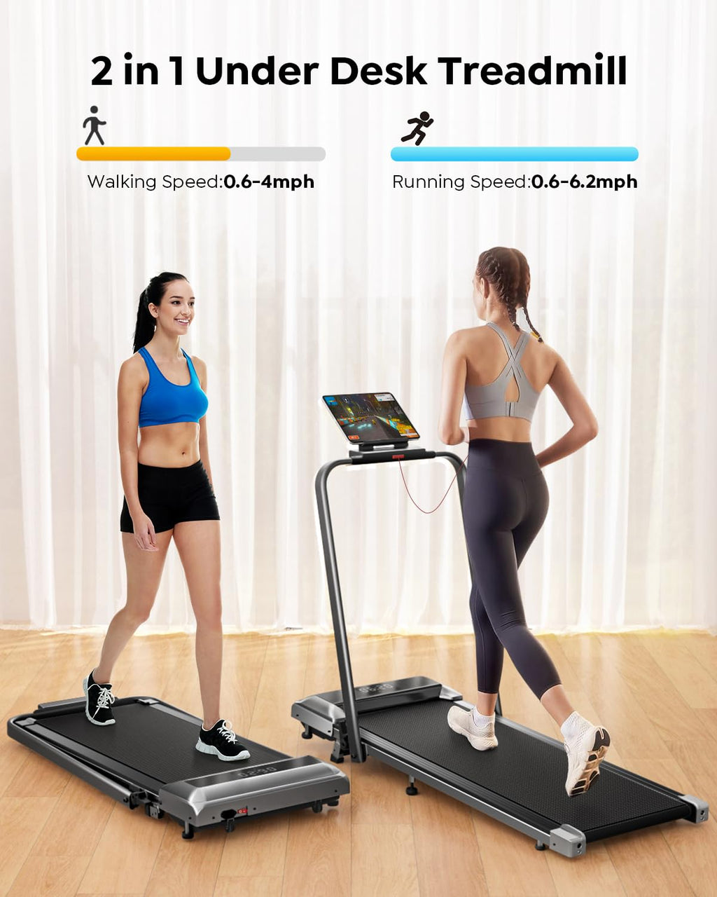 Acezoe Walking Pad Treadmill with Incline, 2 in 1 Foldable Treadmills for Home Small Office, 300lbs Portable Compact Under Desk Treadmill with App, Remote Control and LED Display