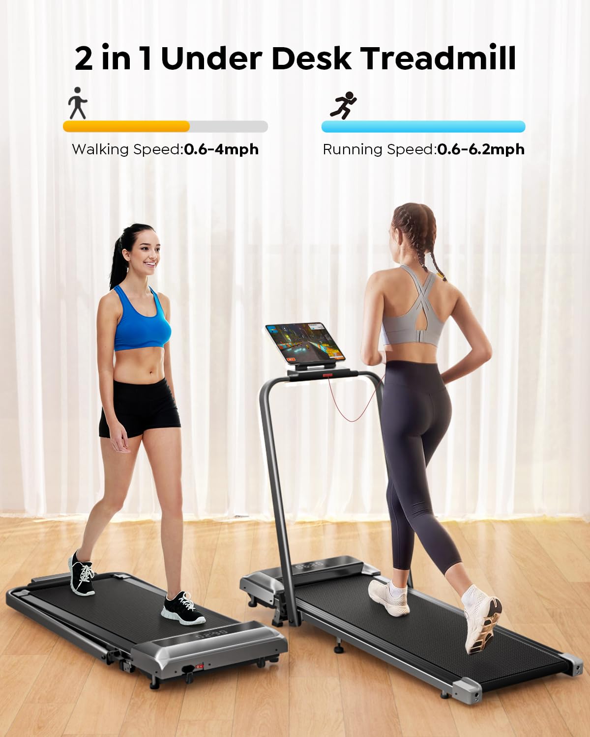 Acezoe Walking Pad Treadmill with Incline, 2 in 1 Foldable Treadmills for Home Small Office, 300lbs Portable Compact Under Desk Treadmill with App, Remote Control and LED Display