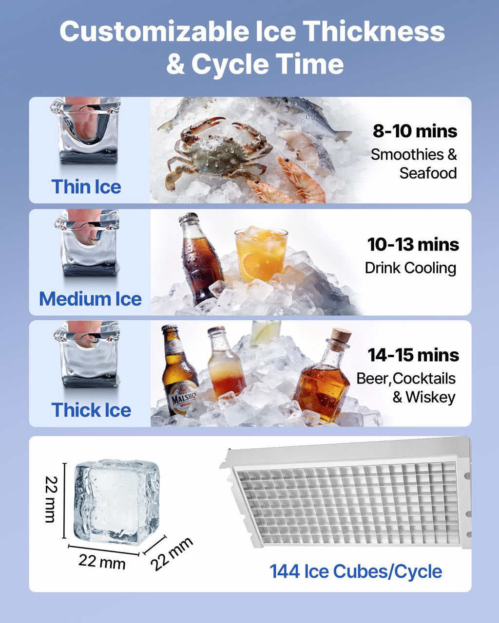 VEVOR Commercial Ice Maker Machine, 100 lbs/24h with 30-35 lbs Storage, Bullet Ice,Built-in/Freestanding/Under Counter, Stainless Steel Ice Maker with LED Display for Home Bar Restaurant