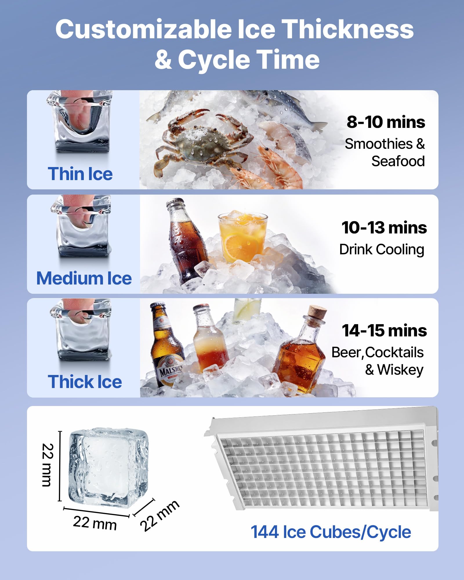 VEVOR Commercial Ice Maker Machine, 100 lbs/24h with 30-35 lbs Storage, Bullet Ice,Built-in/Freestanding/Under Counter, Stainless Steel Ice Maker with LED Display for Home Bar Restaurant