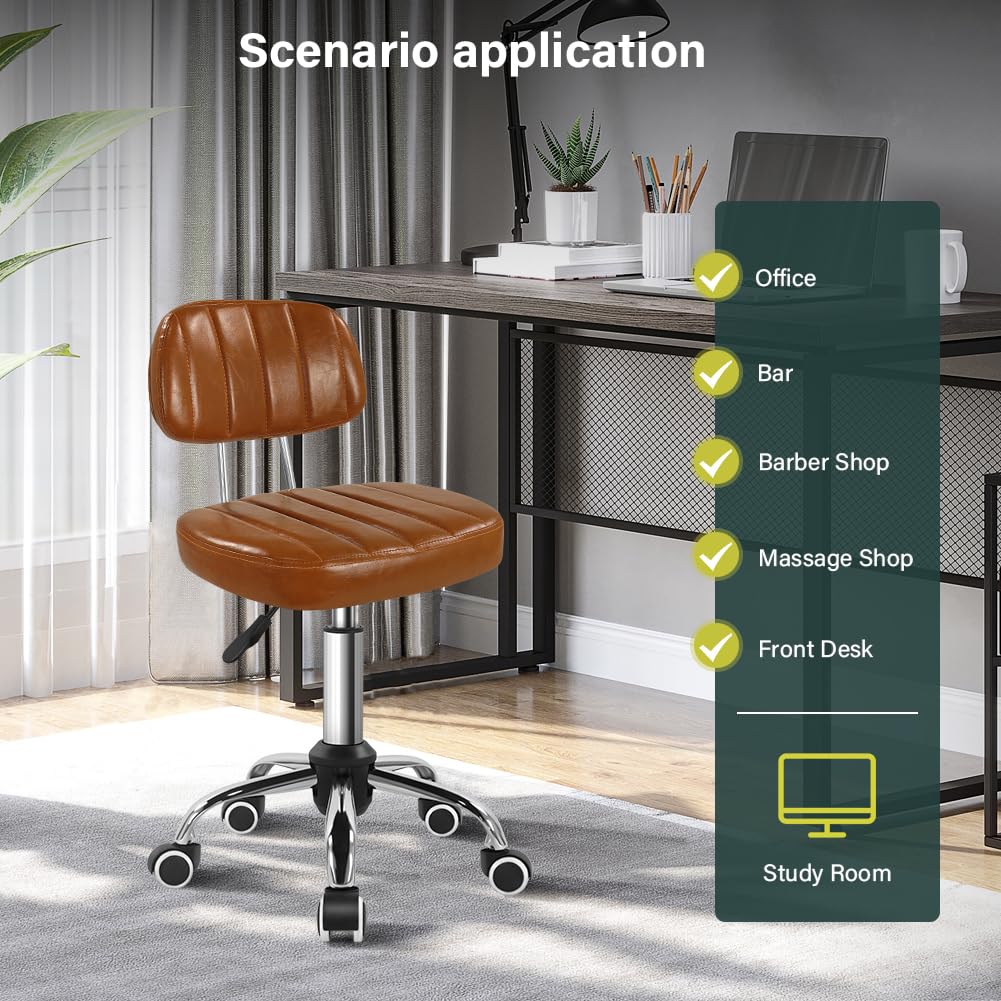 BFTOU Black Square Swivel Stool with Wheel for Work SPA Shop Massage Height-Adjustable and Cost-Effective Rolling Stool Chair with Back