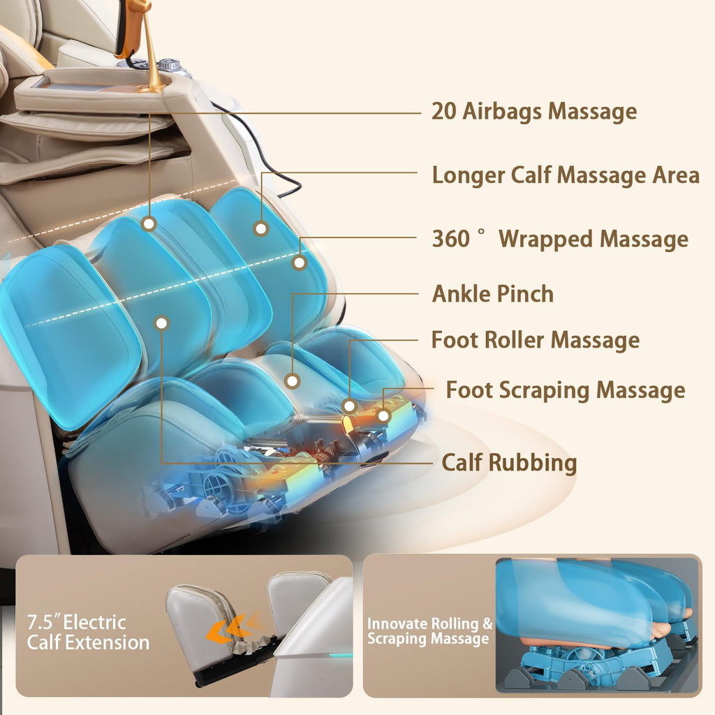 HealthRelife 4D Massage Chair Full Body Zero Gravity Recliner - 55“ SL-Track,20 Auto Modes,11 Massage Technique,40 Airbags Massage,with Yoga Stretch,APP Control,Negative Oxygen lons（Grey）