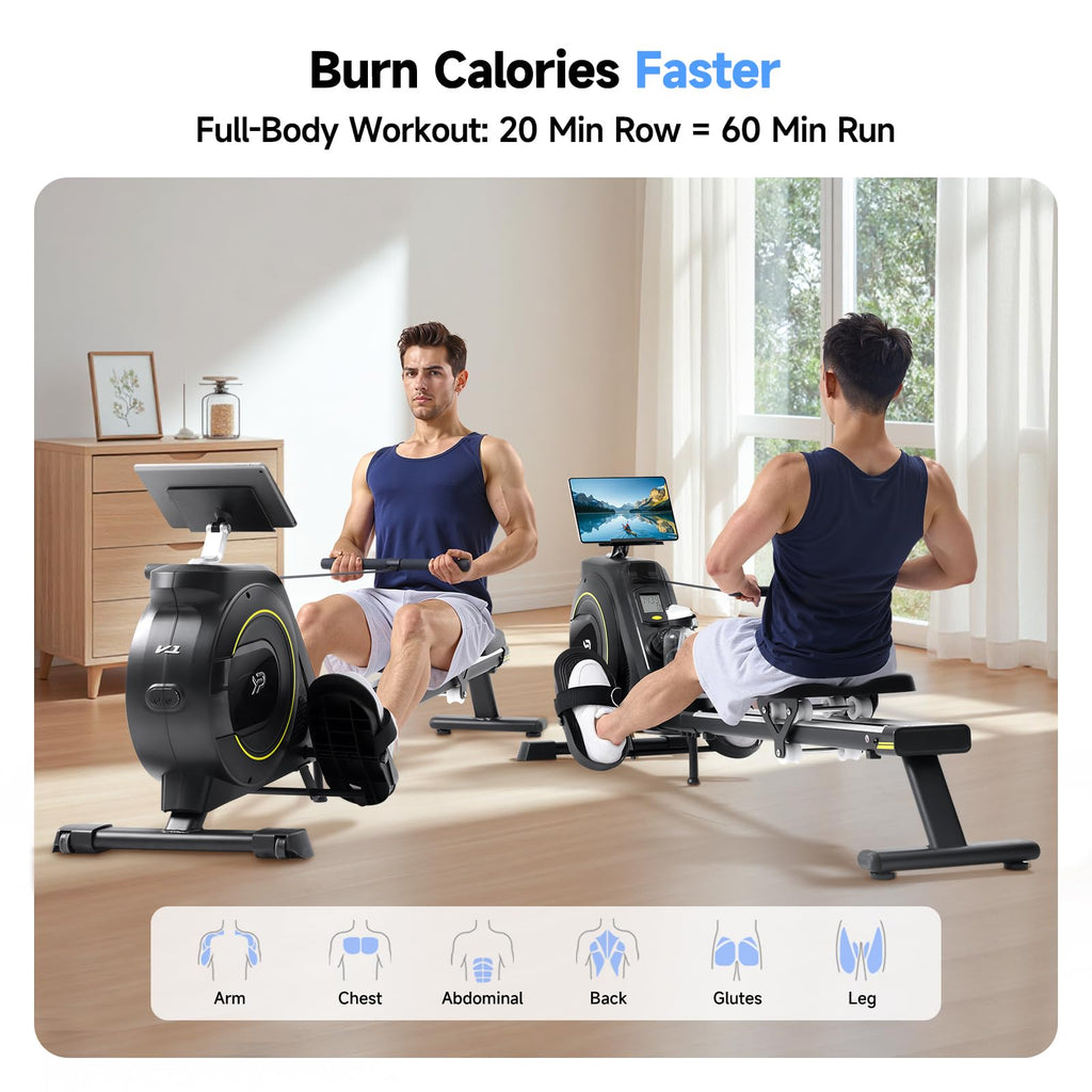 Rowing Machine for Home, 350 LB Capacity, 16-Level Silent Resistance, Magnetic Rowing Machines for Home Foldable, Full-Body Workout Compact Rowing Machine for Cardio & Strength with APP Support