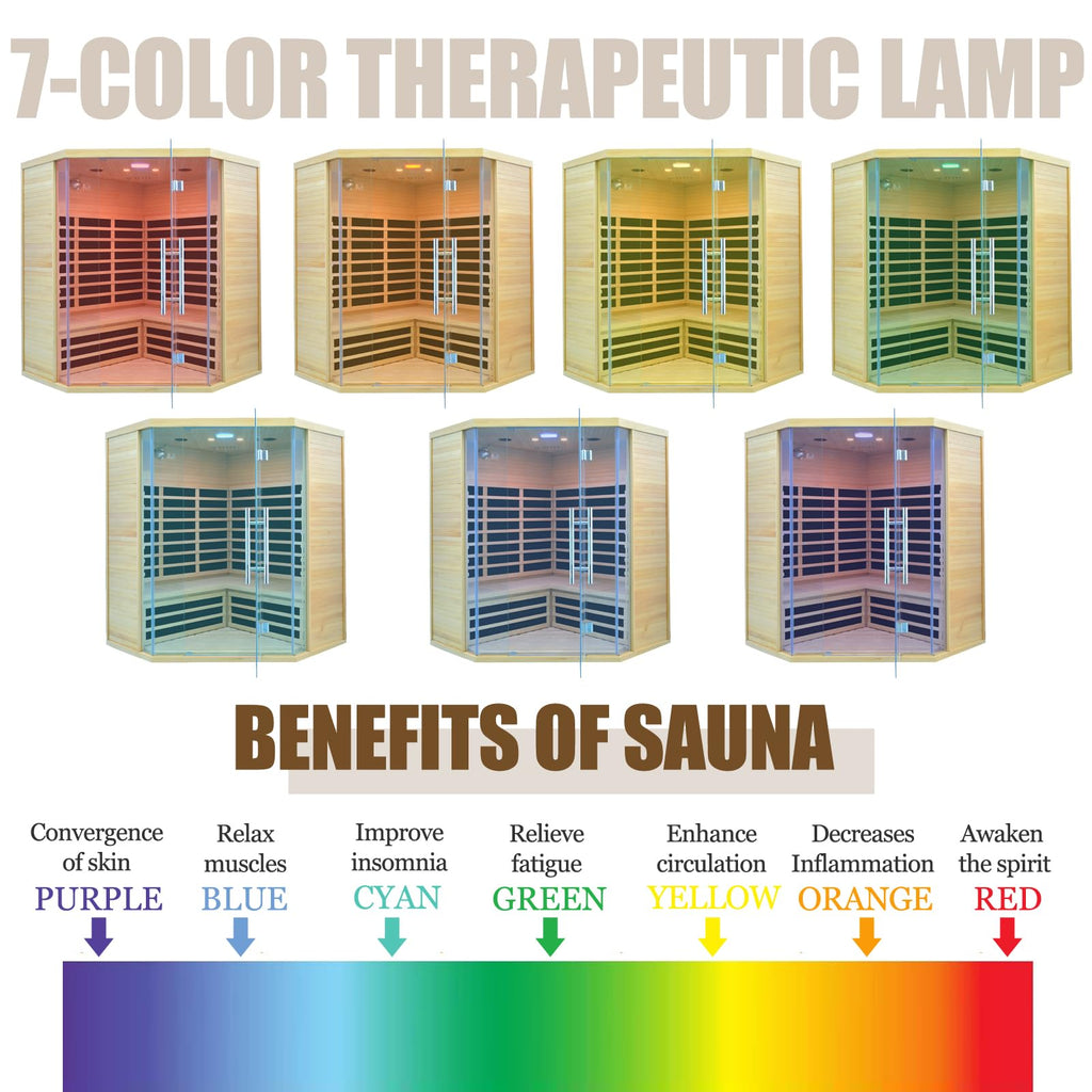 1350W Far Infrared Home Sauna, Energy-Efficient Fast-Heating Indoor Sauna Room with Bluetooth & 7-Color Therapy, Canadian Hemlock Wood, Modular Design - Ideal for Home Gym, Family Relaxation