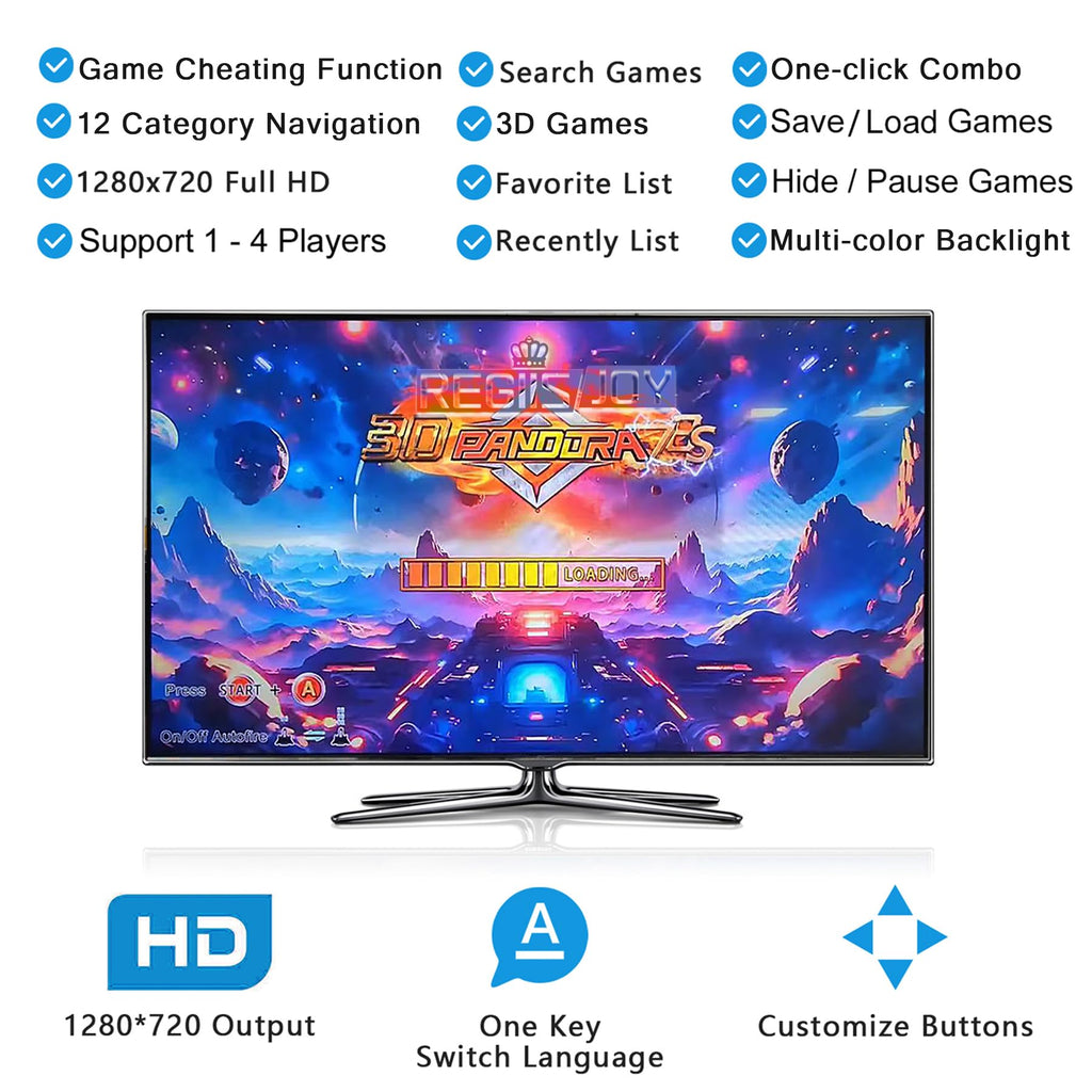 RegiisJoy 36800 in 1 Arcade Game Console Pandoras W88 Pro WiFi Function Game Machine for PC & Projector & TV, 2-4 Players, 1280X720, 3D Games, Search/Hide/Save/Load/Pause Games, Favorite List