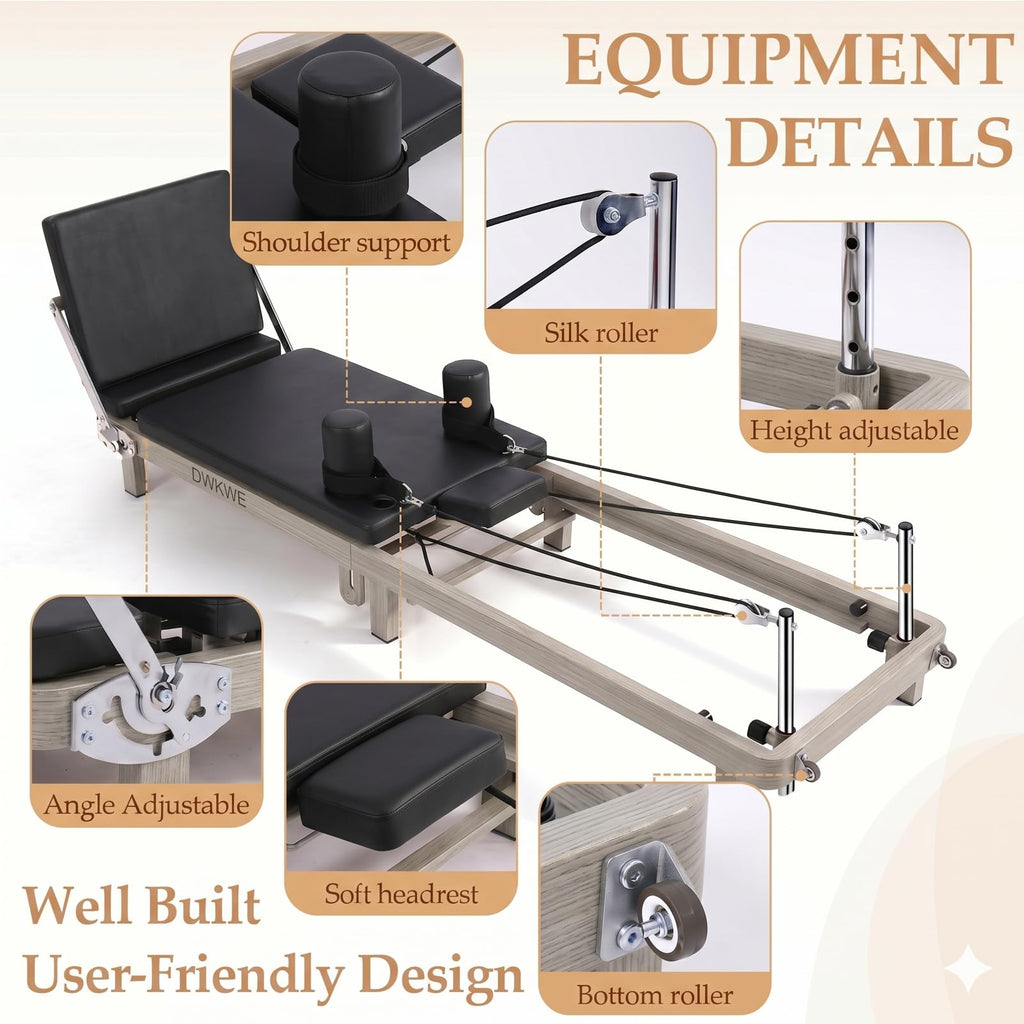 Foldable Pilates Reformer Machine – 88" Long Imitation Wood Frame with Jumpboard & Box Included, Dual Resistance System (Springs + Latex Tubes) for Full Body Workout, Home Gym Equipment for Women Men