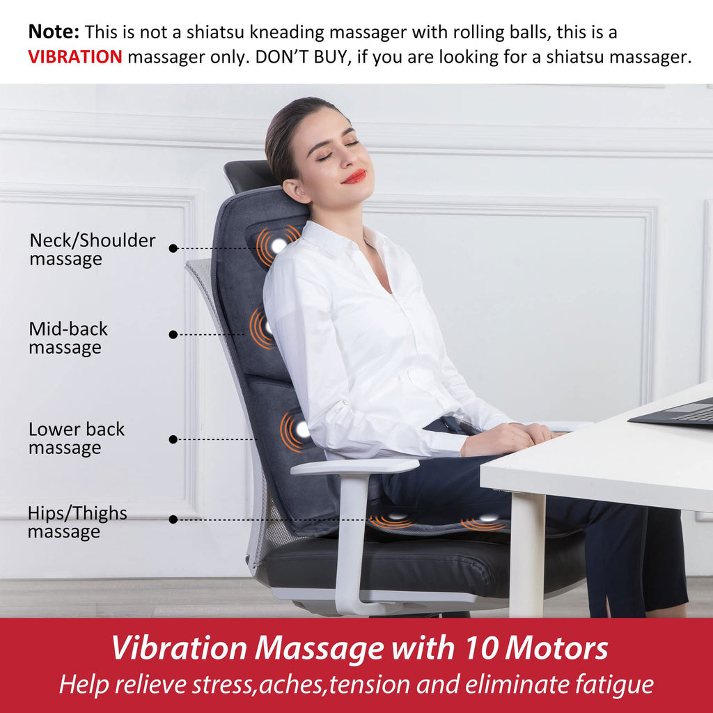 COMFIER Vibration Back Massager Seat Cushion with Heat,Father Day Dad Gifts for Men,10 Motors Massage Chair Pad,Chair Massager for Pain Relief at Office/Home, Father Day Gift