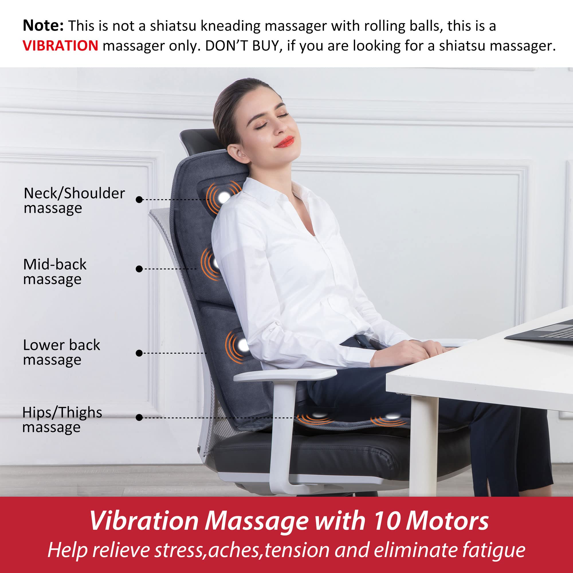 COMFIER Vibration Back Massager Seat Cushion with Heat,Father Day Dad Gifts for Men,10 Motors Massage Chair Pad,Chair Massager for Pain Relief at Office/Home, Father Day Gift