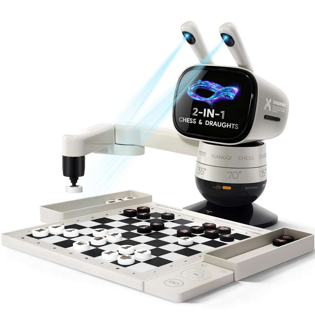 SenseRobot AI Chess Robot with Robotic Arm, Electronic Chess Board for Kids & Adults, 25 AI Levels, 1200+ Exercises, Voice Coaching, Lichess Integration, Wi-Fi OTA Updates